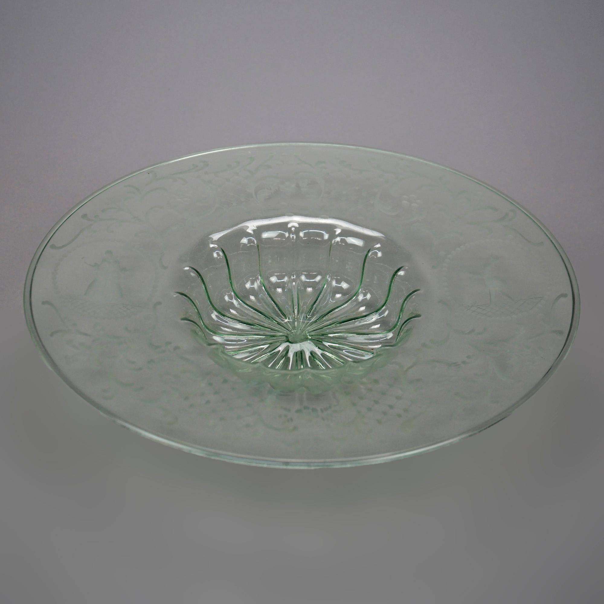 Antique Elegant Etched Glass Cameo Charger Center Bowl Circa 1920 For Sale 1