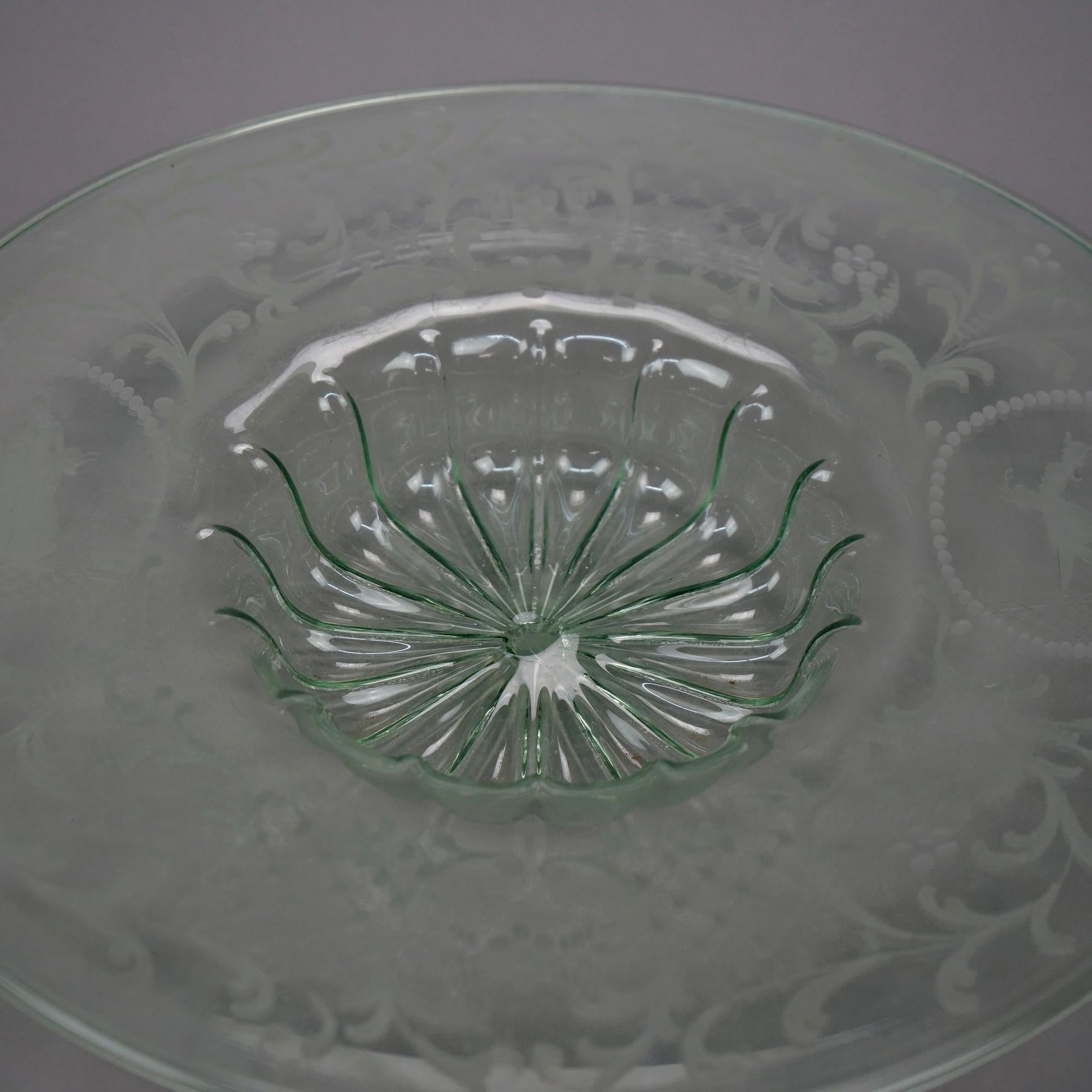 Antique Elegant Etched Glass Cameo Charger Center Bowl Circa 1920 For Sale 2