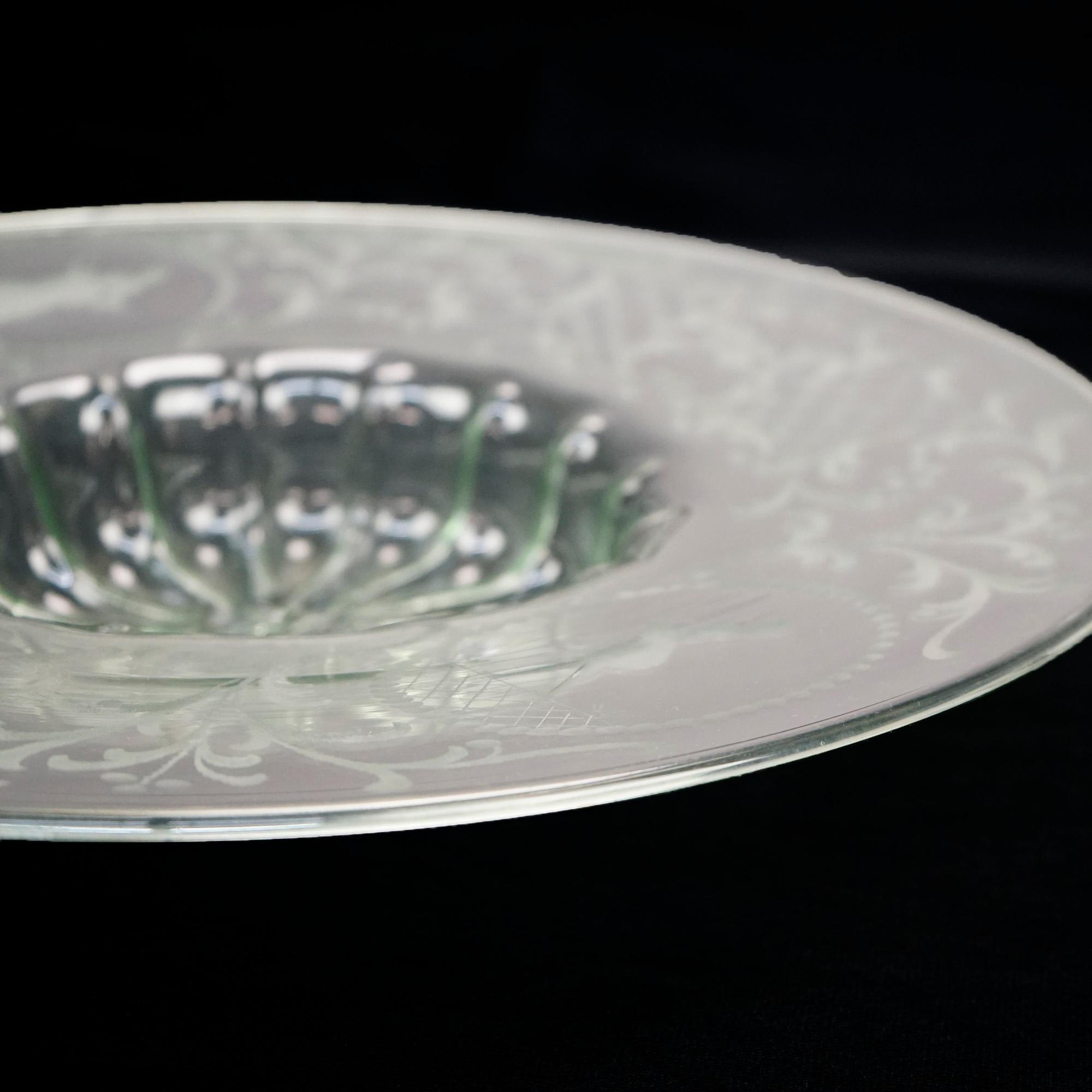 Antique Elegant Etched Glass Cameo Charger Center Bowl Circa 1920 For Sale 3