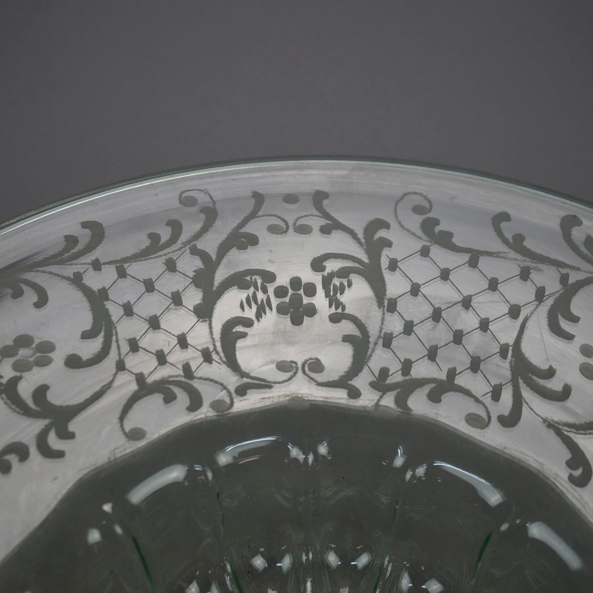 Antique Elegant Etched Glass Cameo Charger Center Bowl Circa 1920 For Sale 5