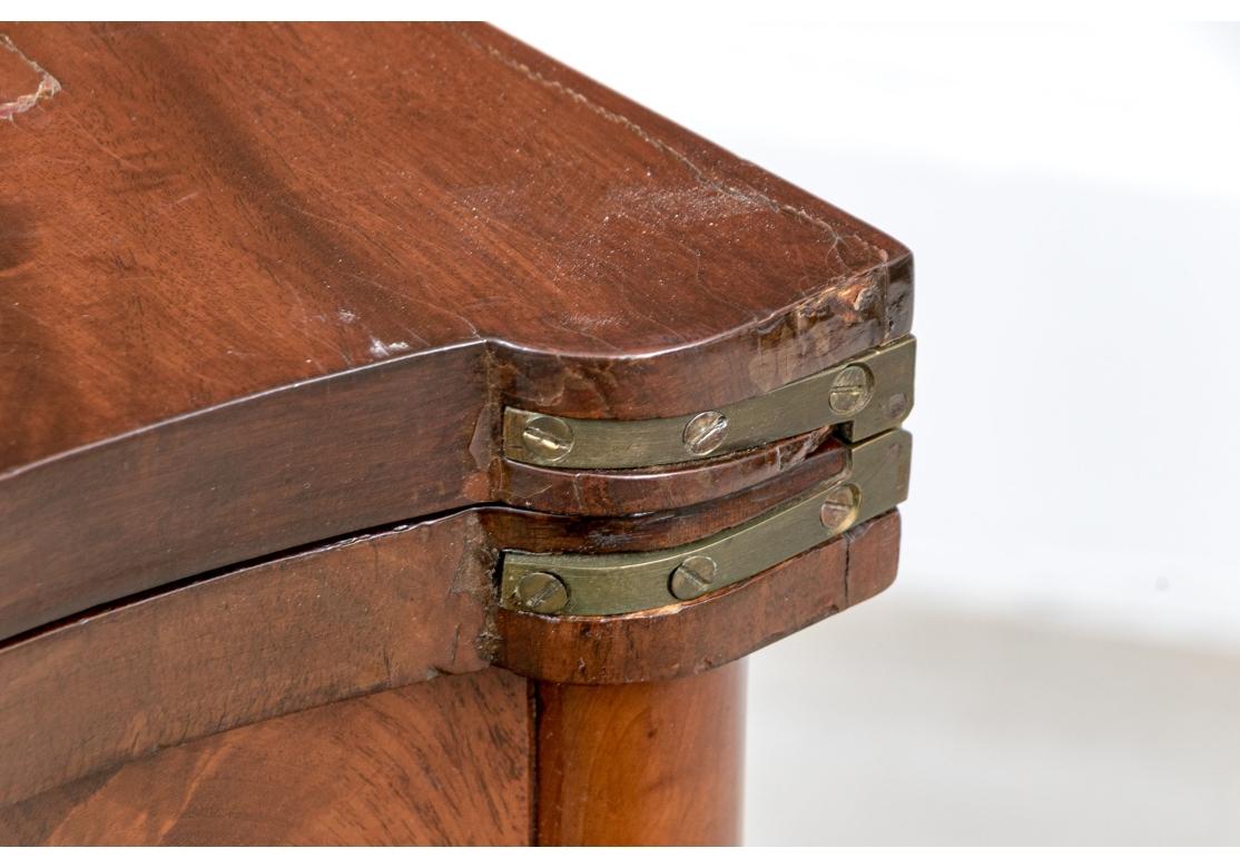 Antique Elegant Figured Wood Lyre Base Flip Top Games Table For Sale 3
