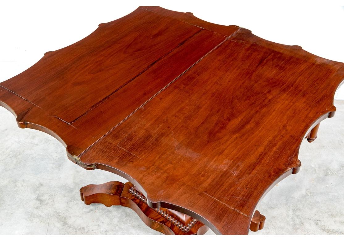 Antique Elegant Figured Wood Lyre Base Flip Top Games Table For Sale 4