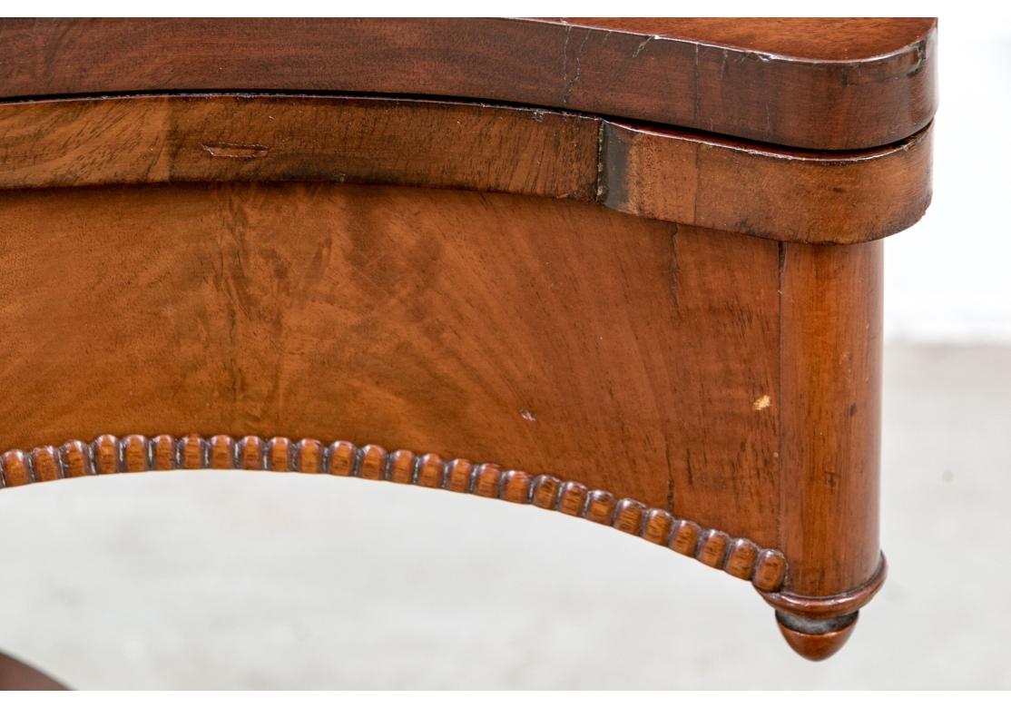 Metal Antique Elegant Figured Wood Lyre Base Flip Top Games Table For Sale