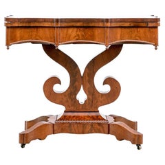 Used Elegant Figured Wood Lyre Base Flip Top Games Table