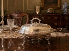 Antique Elegant Silver-Plated Covered Chafing Dish on Stand, Regency Style