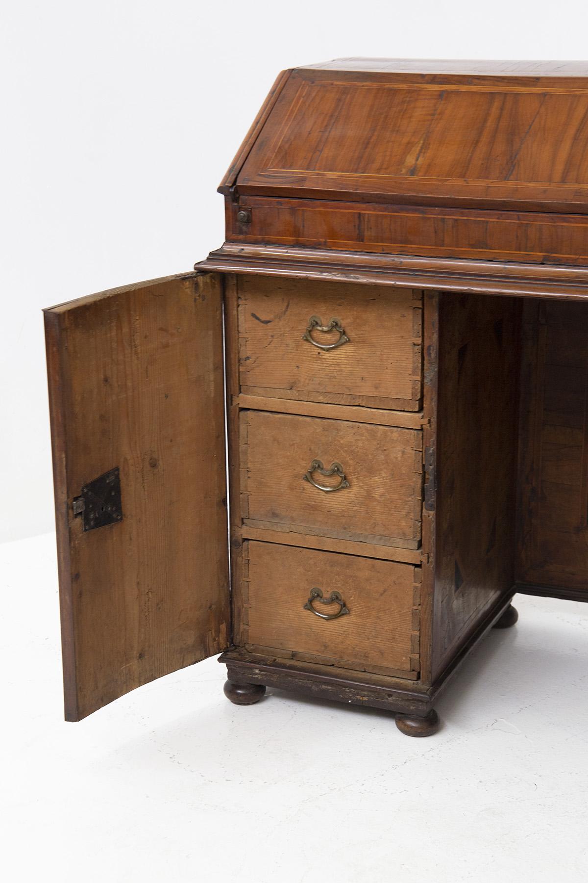 Brass Antique Elegant Wooden Bureau For Sale