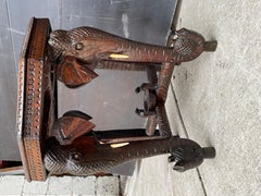 Antike Elefant & Cobra geschnitzt Holz & Knochen Beistelltisch