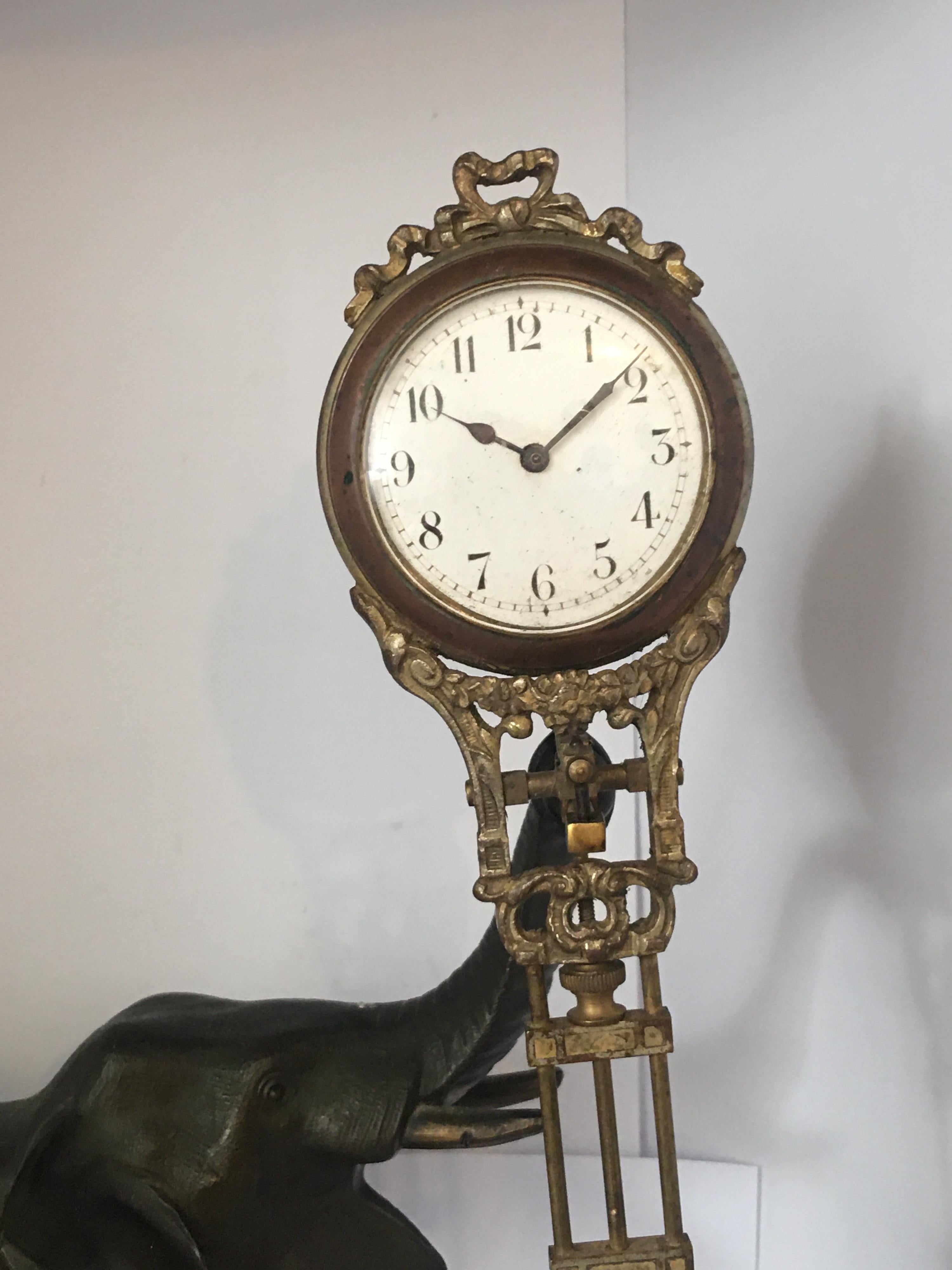 Bronzed Antique Elephant Novelty Swinging Clock by Junghans For Sale