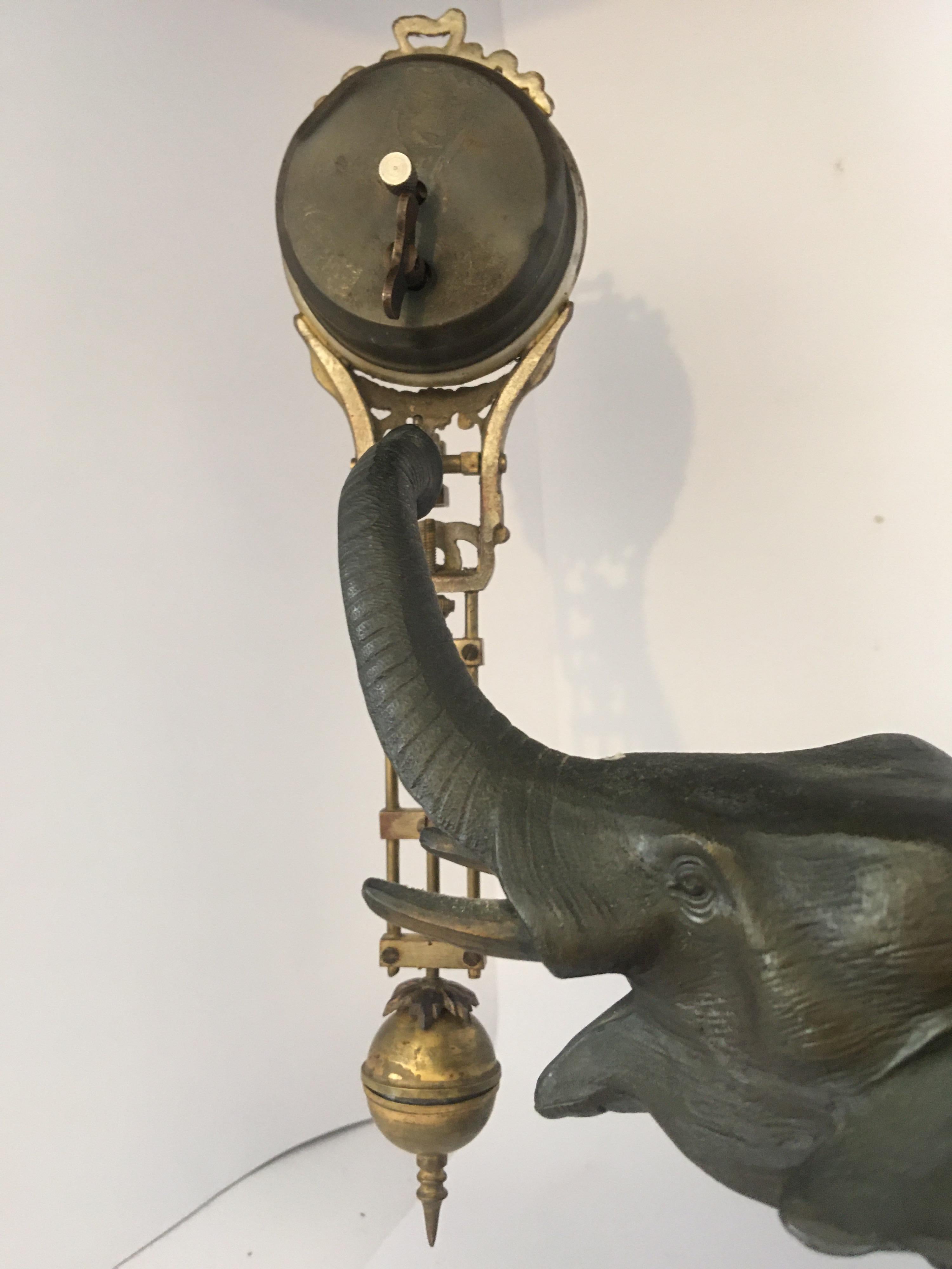 Spelter Antique Elephant Novelty Swinging Clock by Junghans For Sale