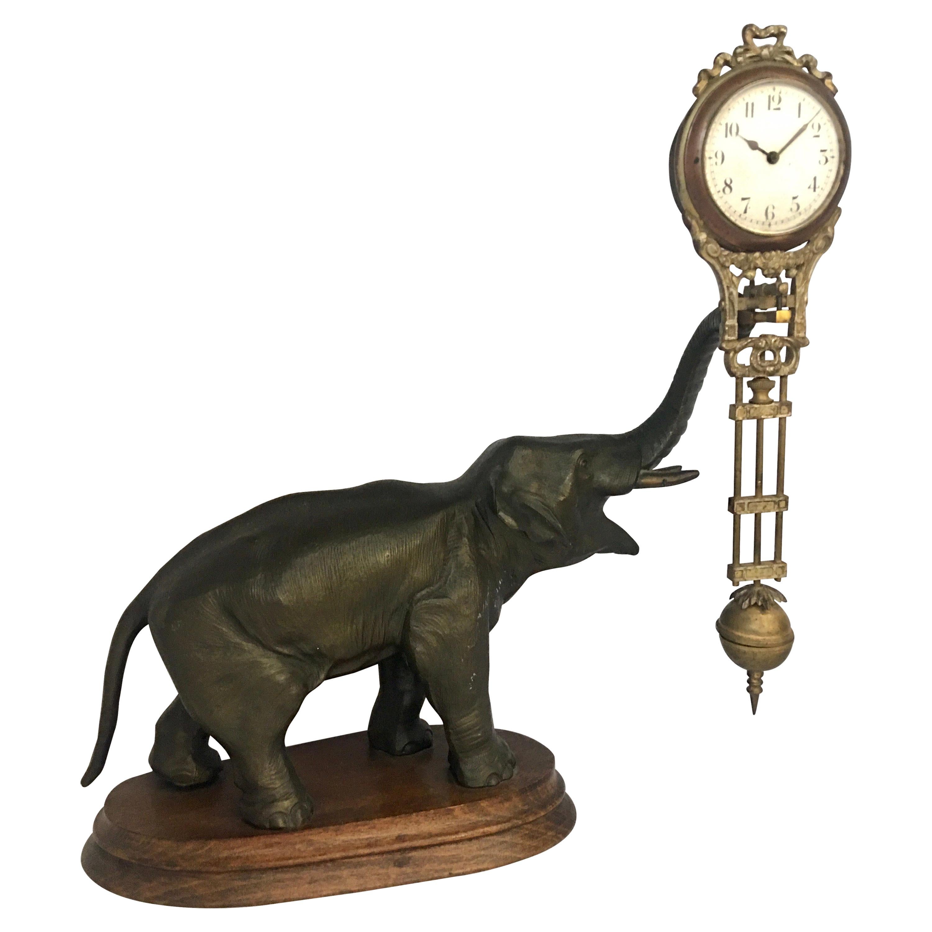 Antique Elephant Novelty Swinging Clock by Junghans For Sale