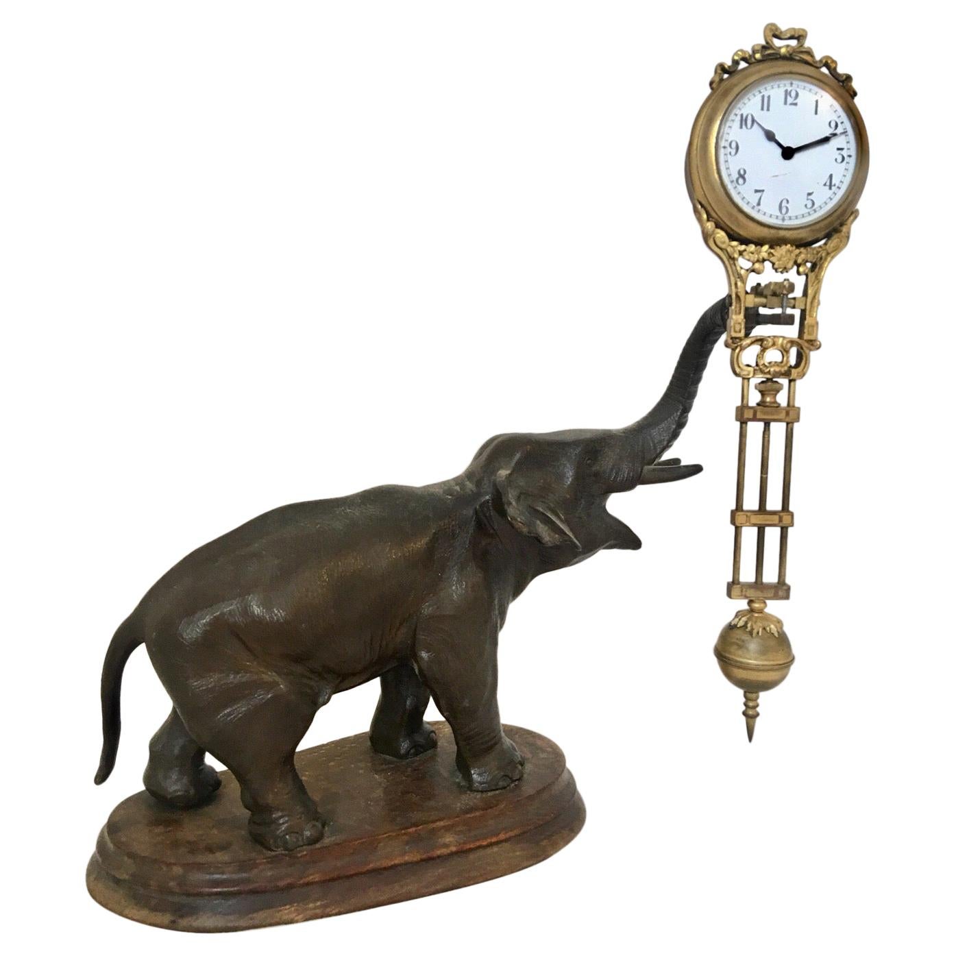 Antique Elephant Swinging Clock by Junghans For Sale