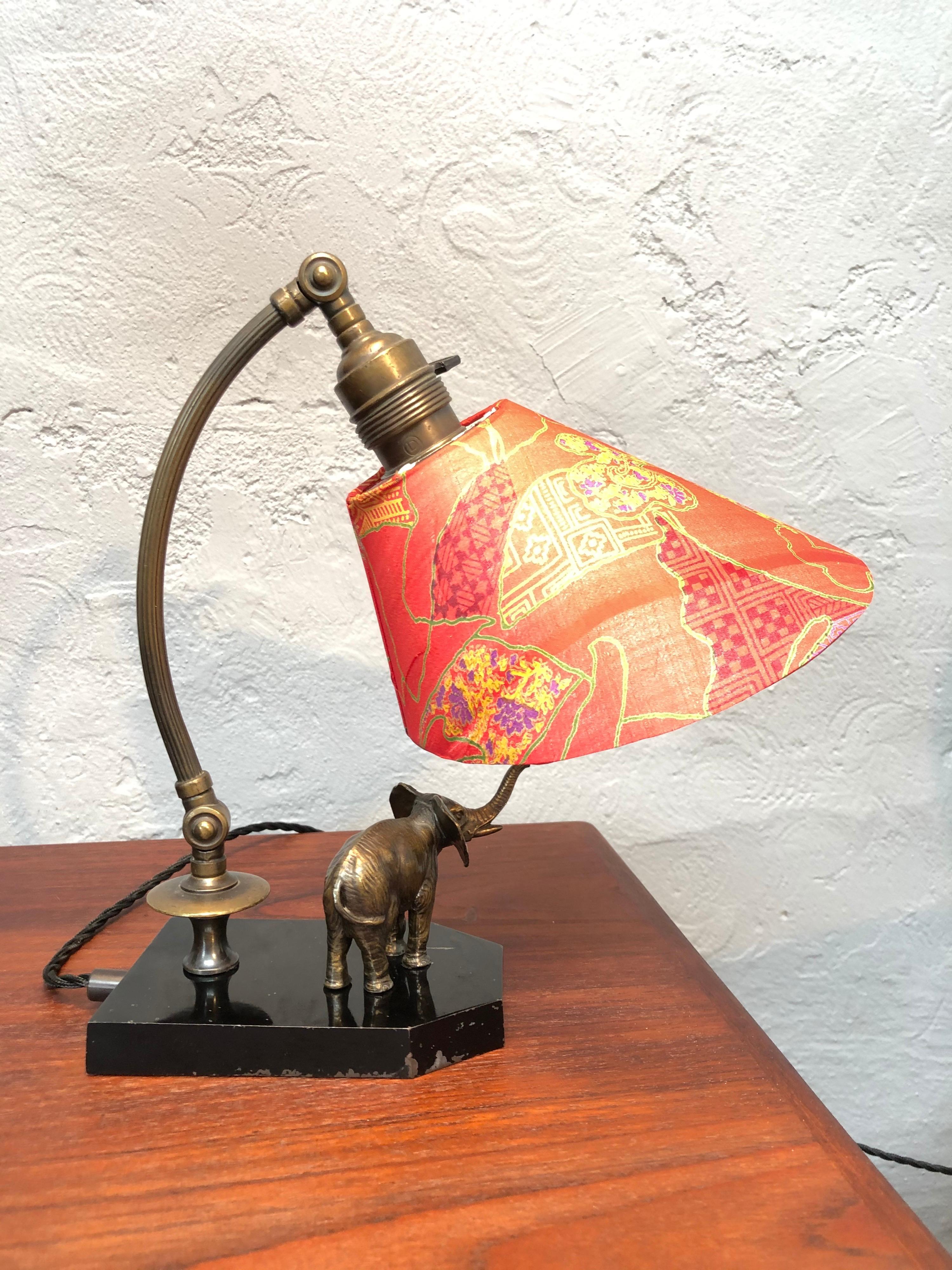 Antique Elephant Table Piano Lamp in Brass 2