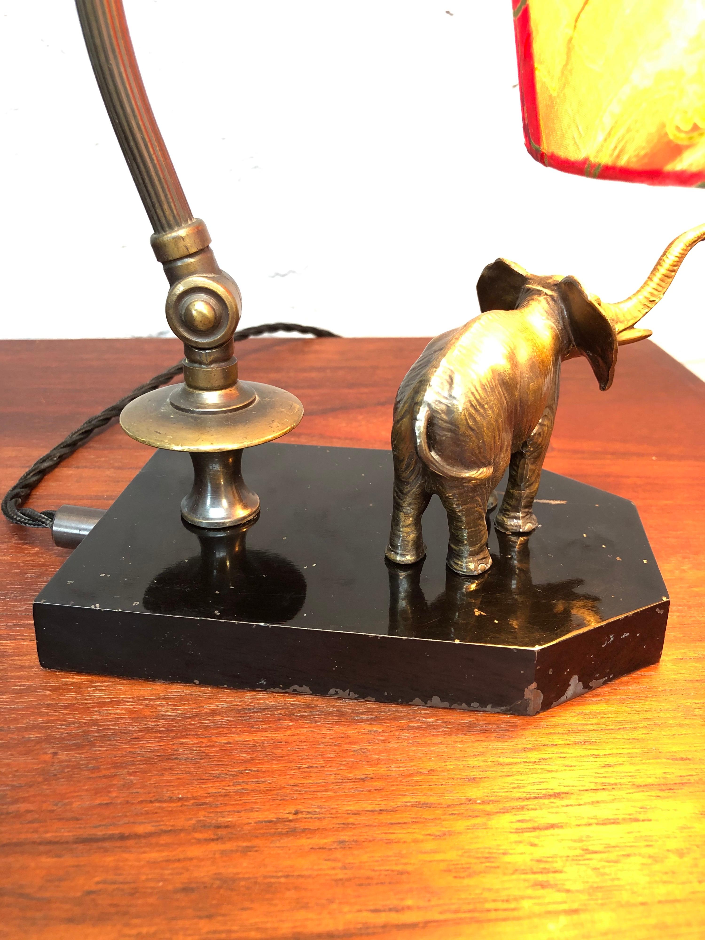 Antique Elephant Table Piano Lamp in Brass 3