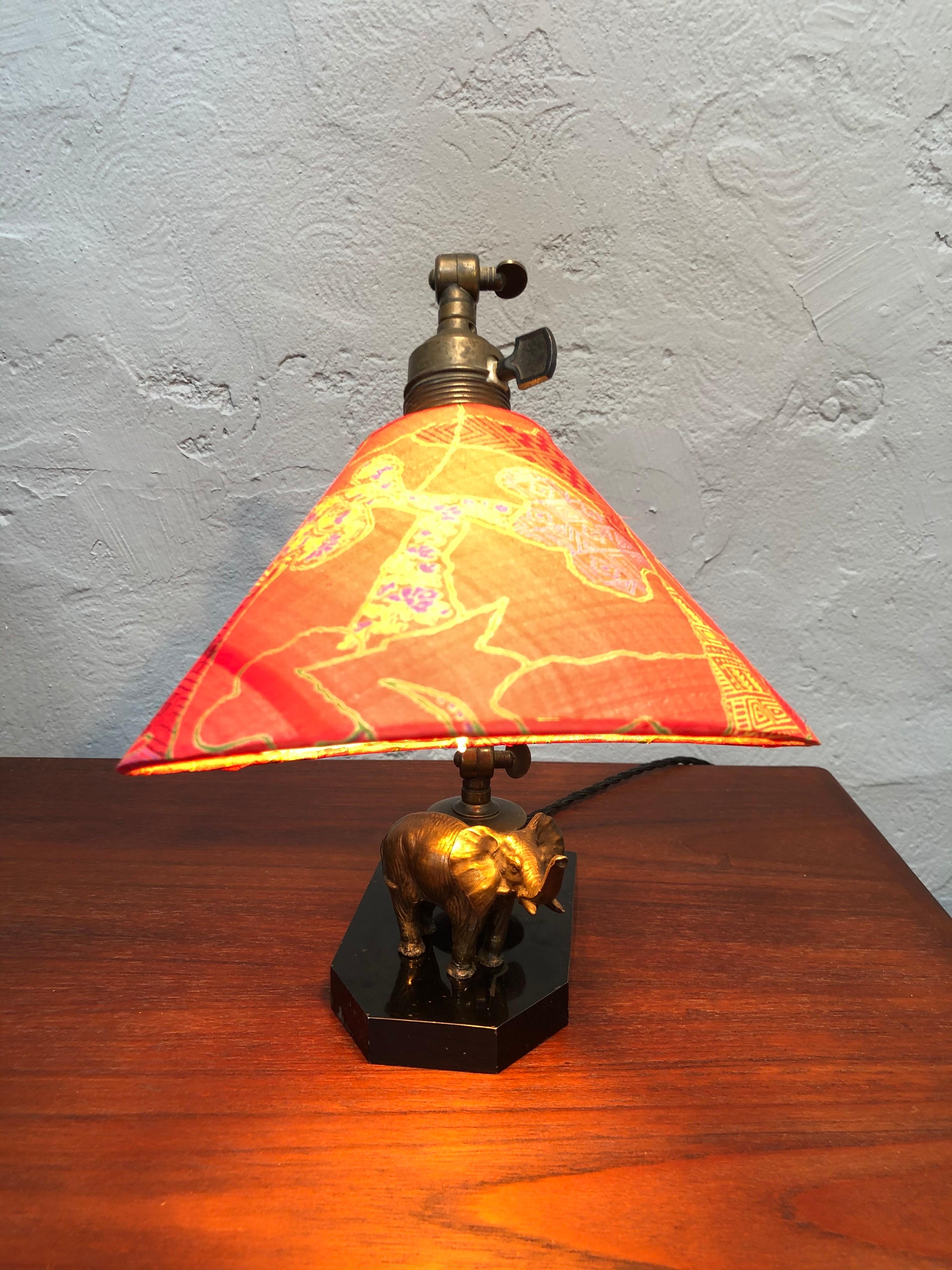 Antique Elephant Table Piano Lamp in Brass 5