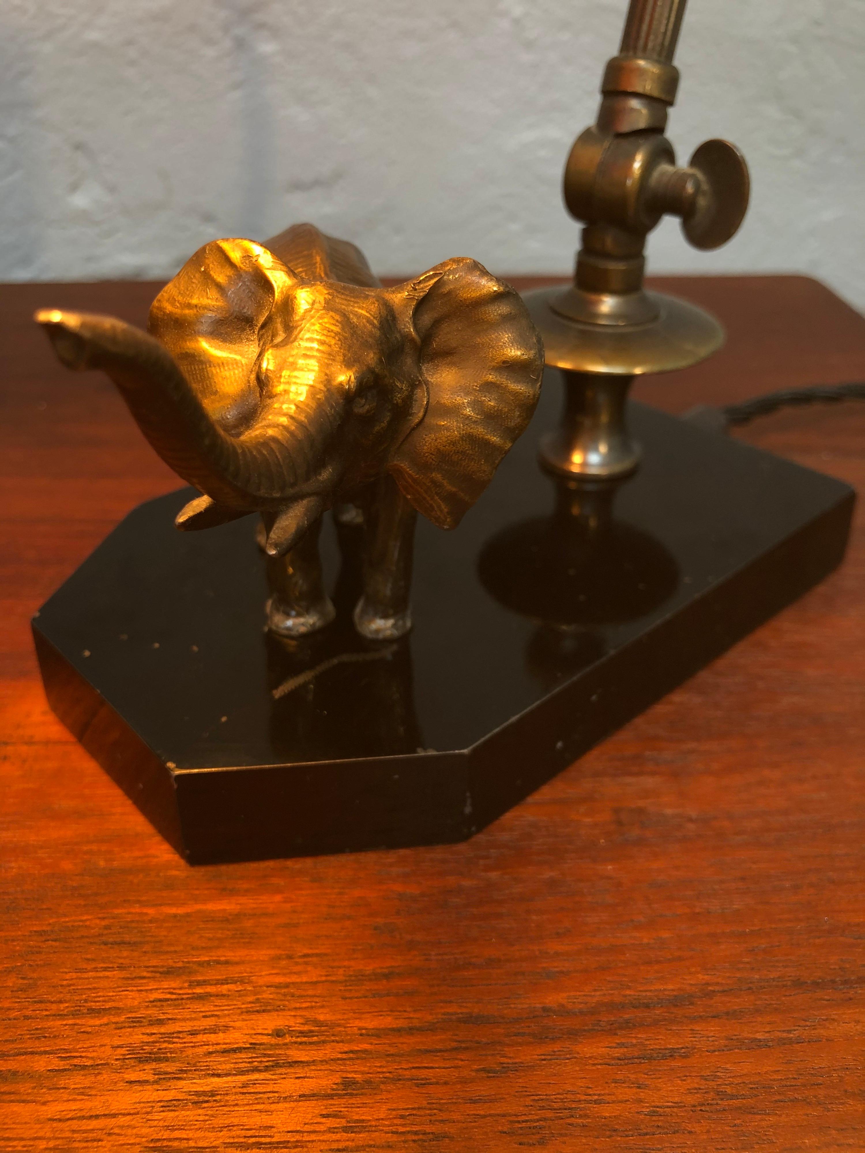 Antique Elephant Table Piano Lamp in Brass 6