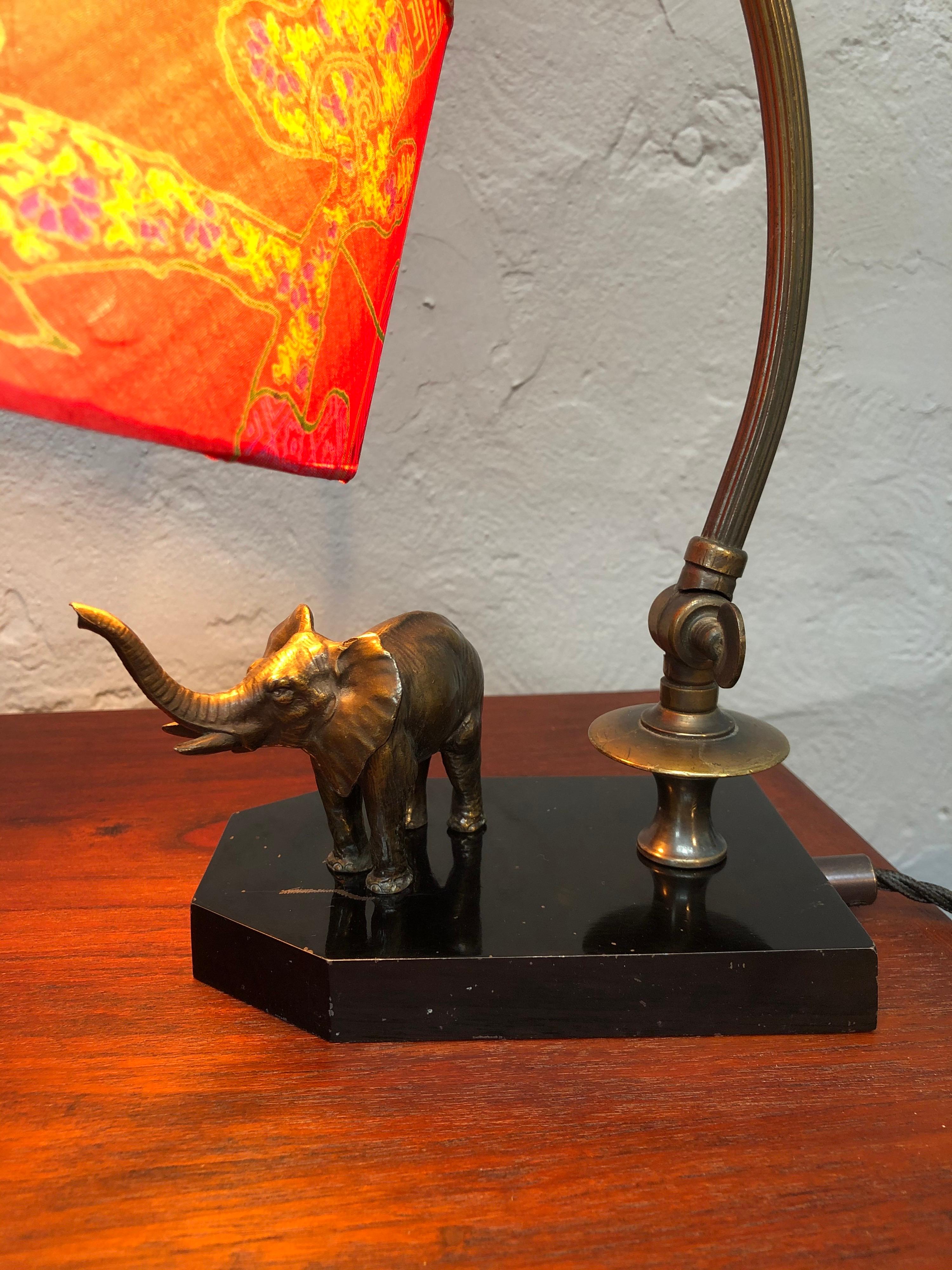 Art Nouveau Antique Elephant Table Piano Lamp in Brass