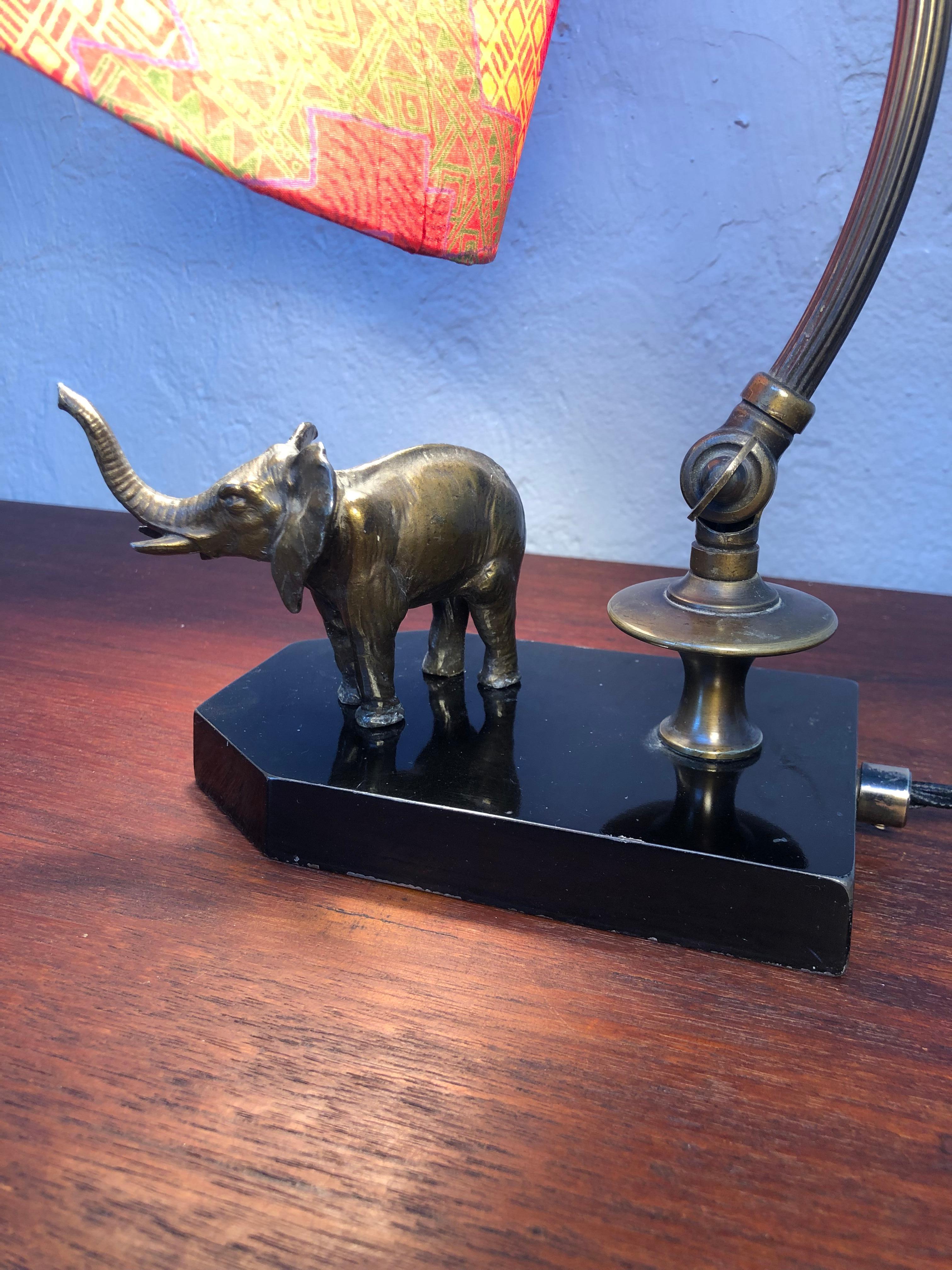 Hand-Crafted Antique Elephant Table Piano Lamp in Brass For Sale
