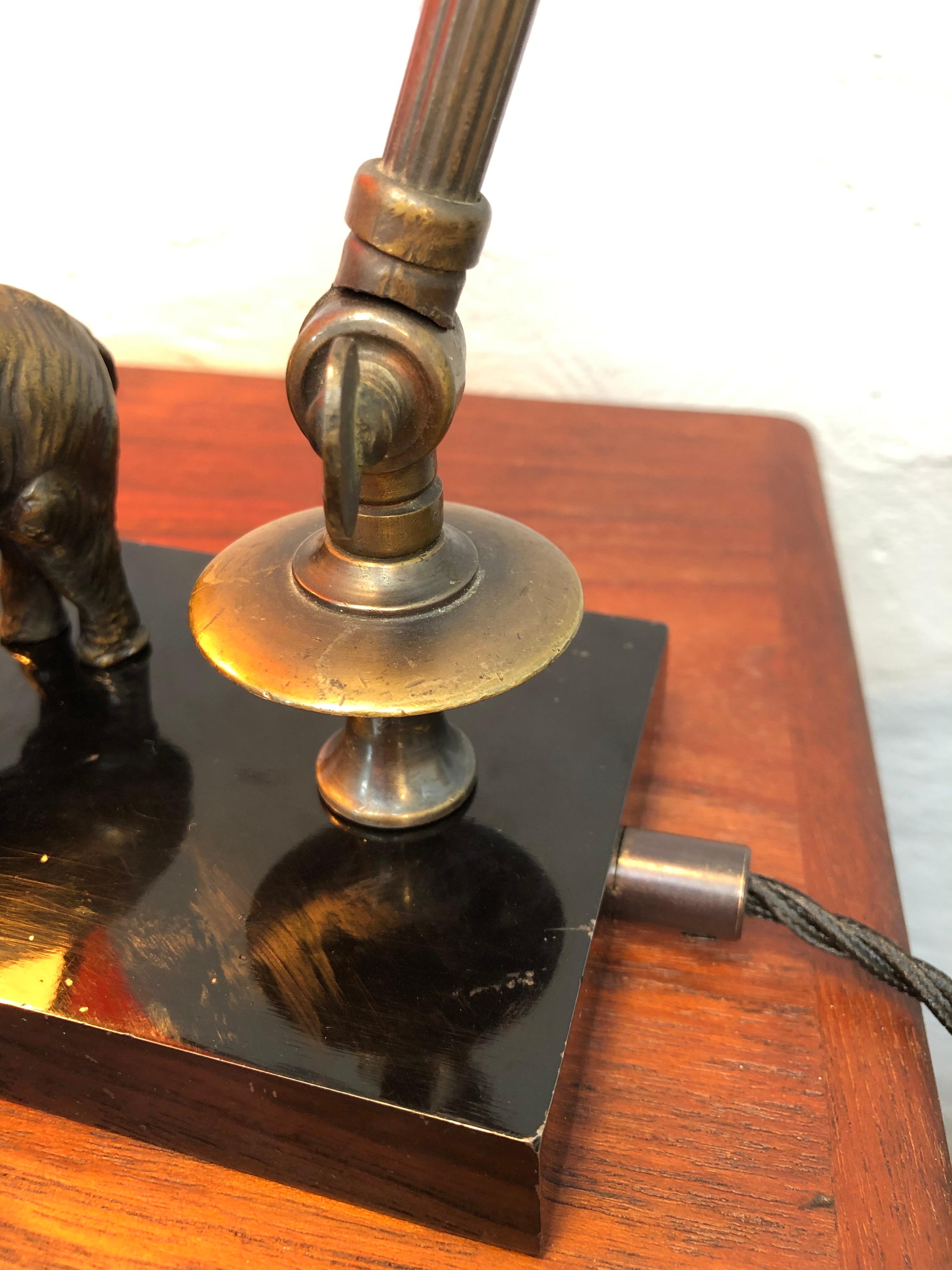 Early 20th Century Antique Elephant Table Piano Lamp in Brass