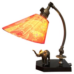 Antique Elephant Table Piano Lamp in Brass