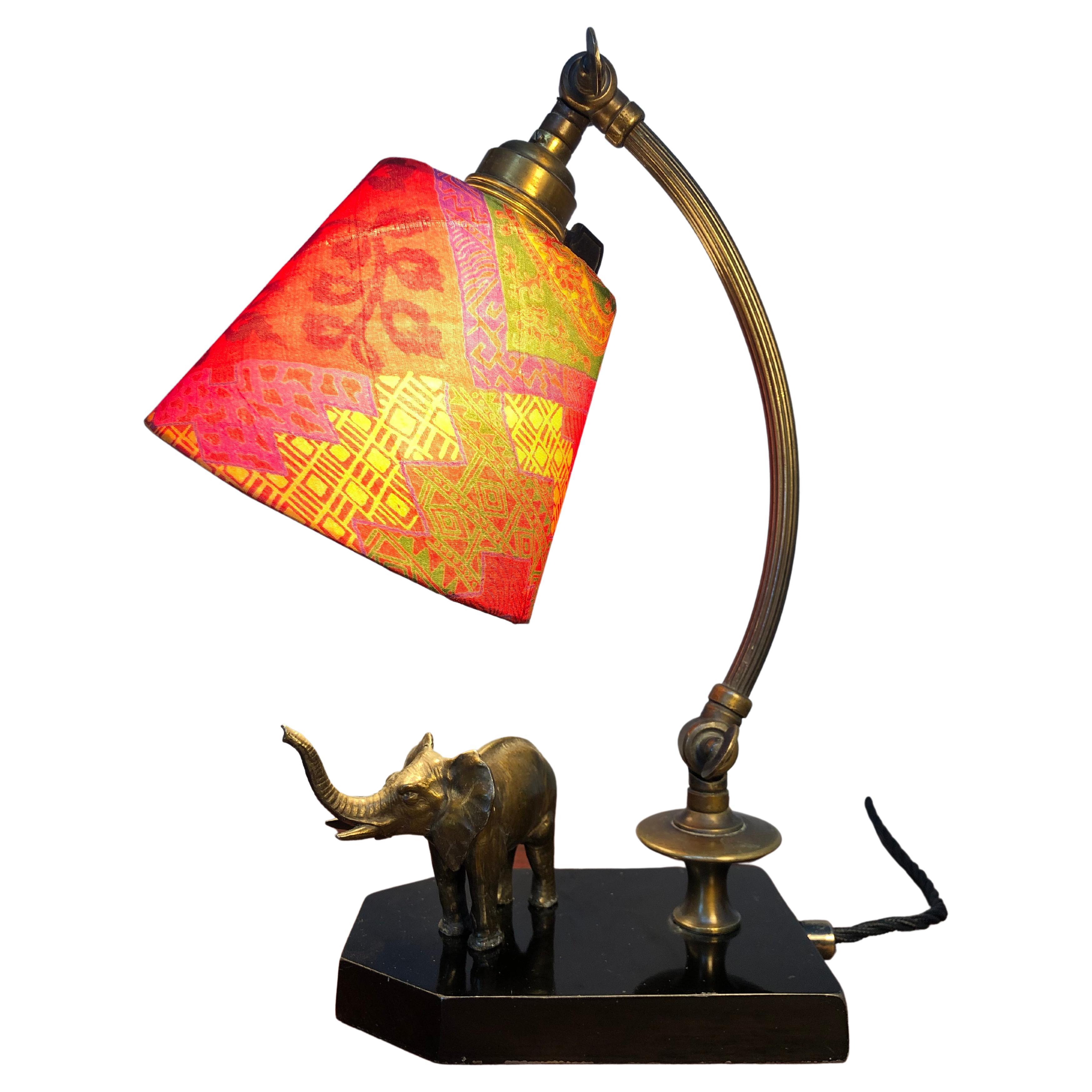 Antique Elephant Table Piano Lamp in Brass For Sale