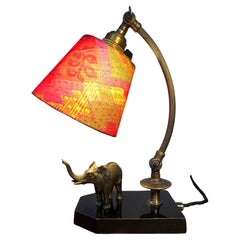 Vintage Elephant Table Piano Lamp in Brass