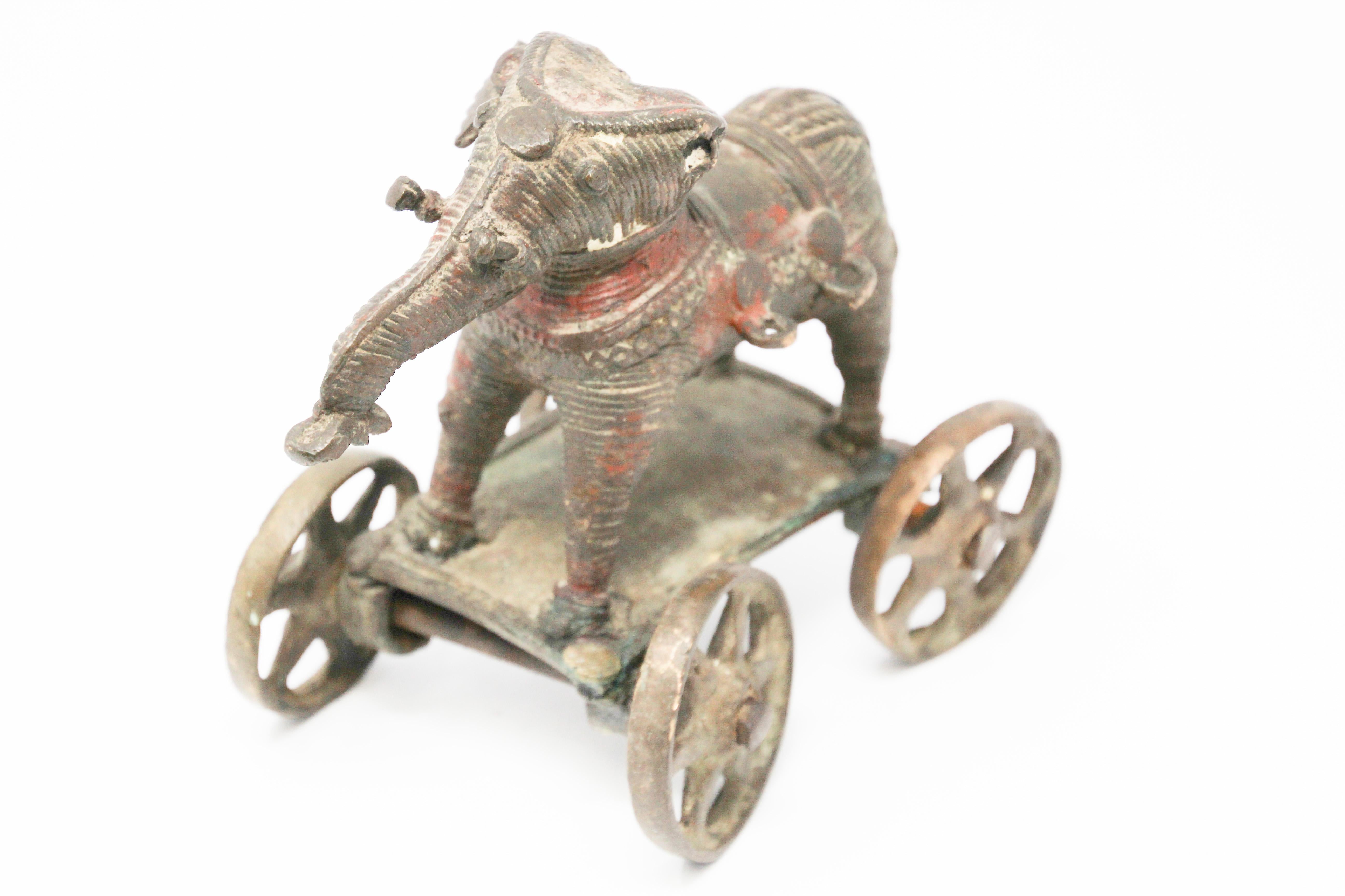19th Century Antique Elephant Toy Cast Bronze on Wheels, India
