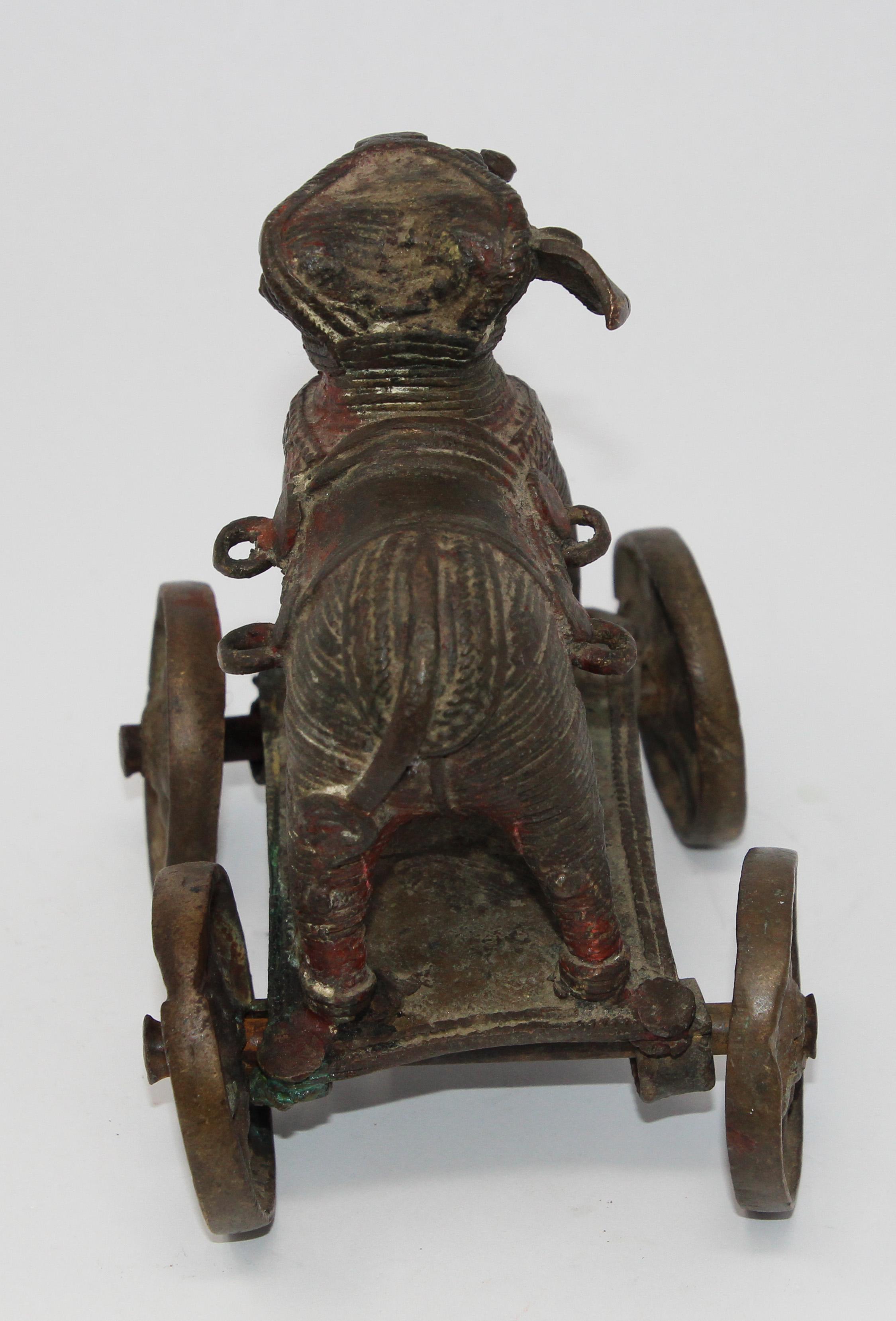 Antique Elephant Toy Cast Bronze on Wheels, India 3