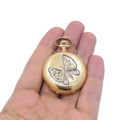 Antique Elgin 14K Gold Keystone Hunter Case Pocket Watch Diamond Butterfly