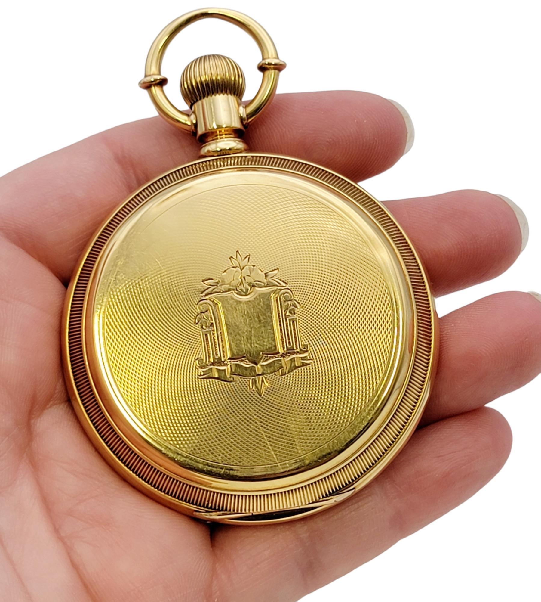 Antique Elgin 18 Karat Yellow Gold Pocket Watch with Hunter Case Circa 1881 6