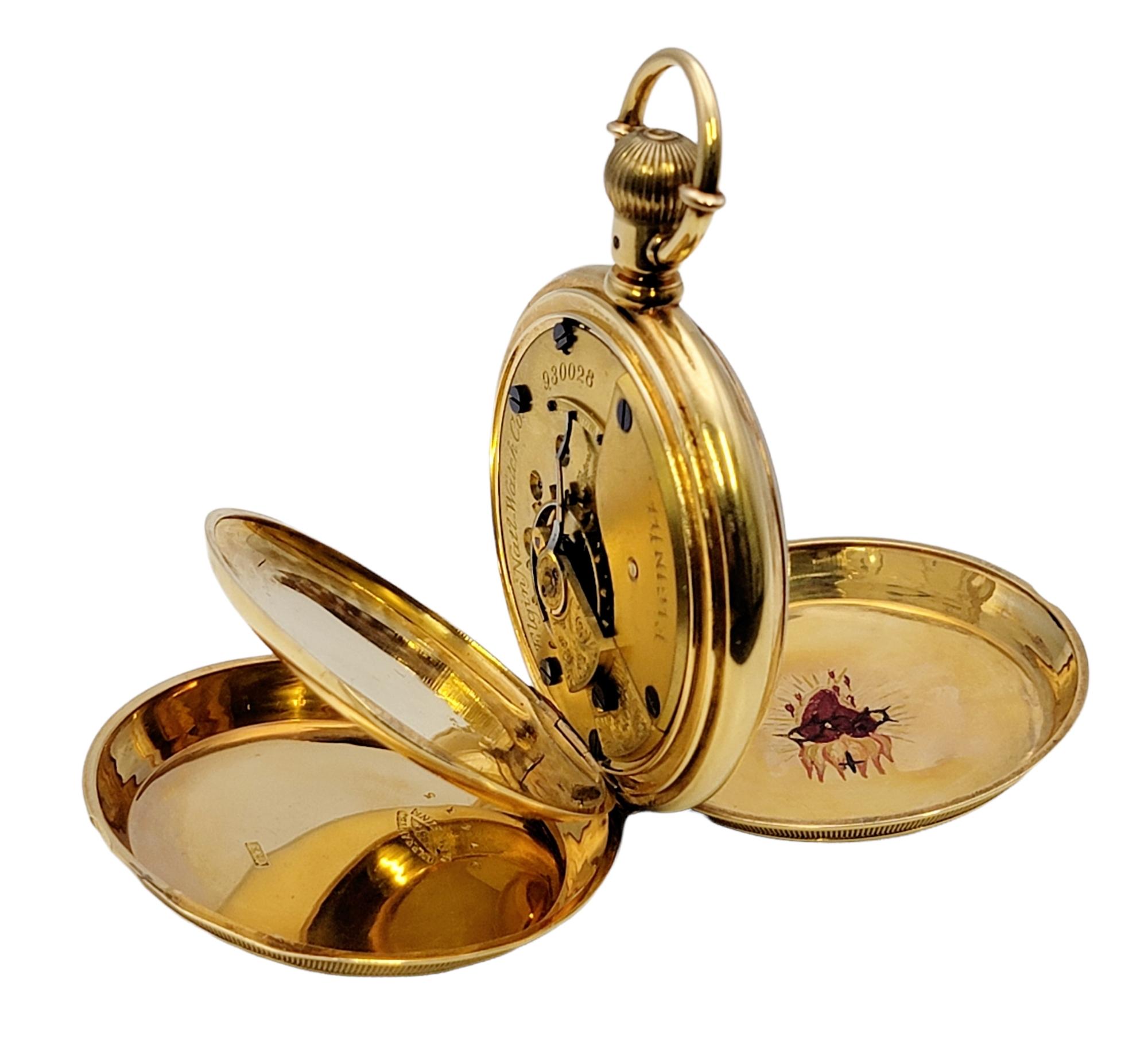 Antique Elgin 18 Karat Yellow Gold Pocket Watch with Hunter Case Circa 1881 In Fair Condition In Scottsdale, AZ