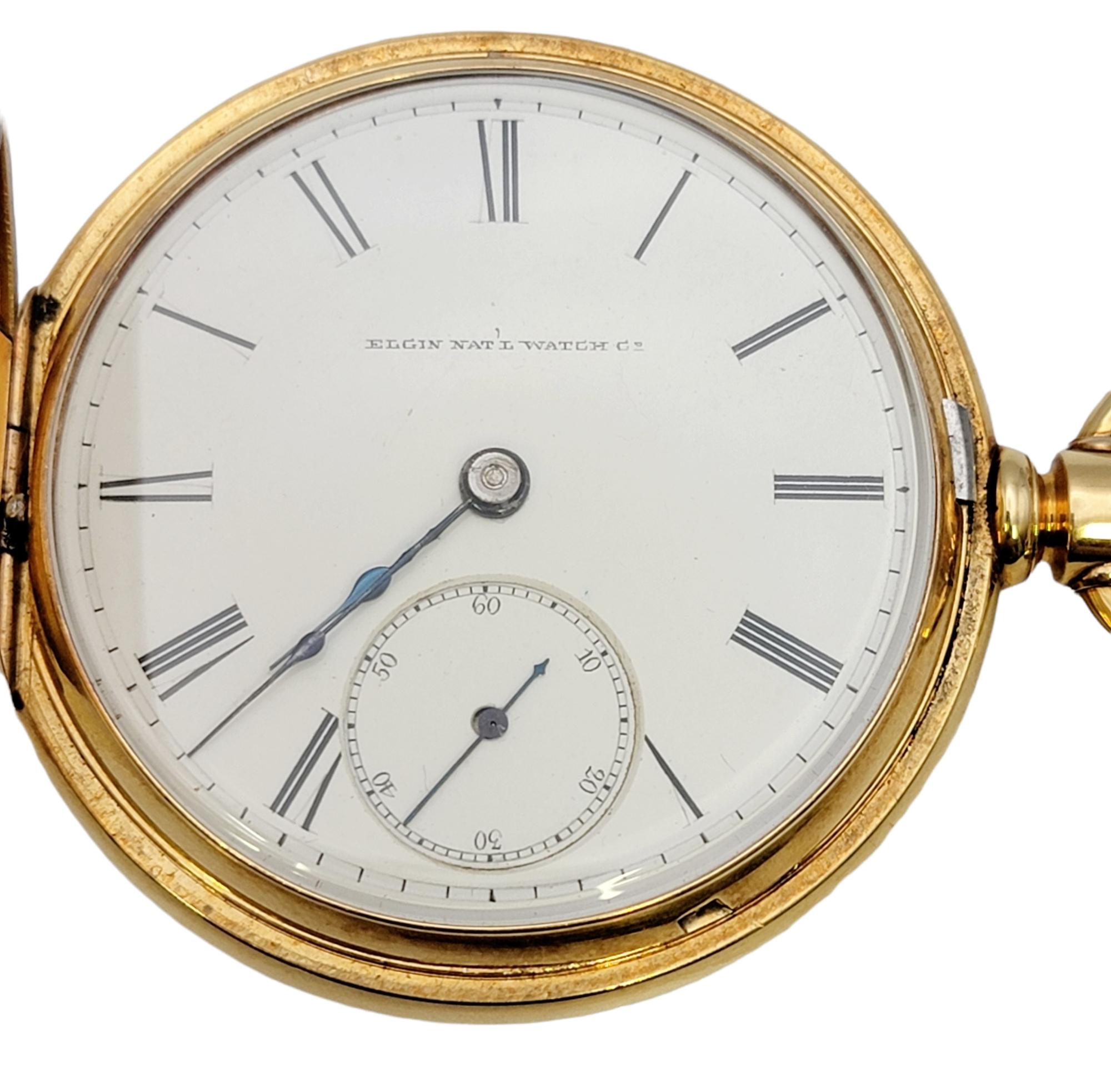 Antique Elgin 18 Karat Yellow Gold Pocket Watch with Hunter Case Circa 1881 1