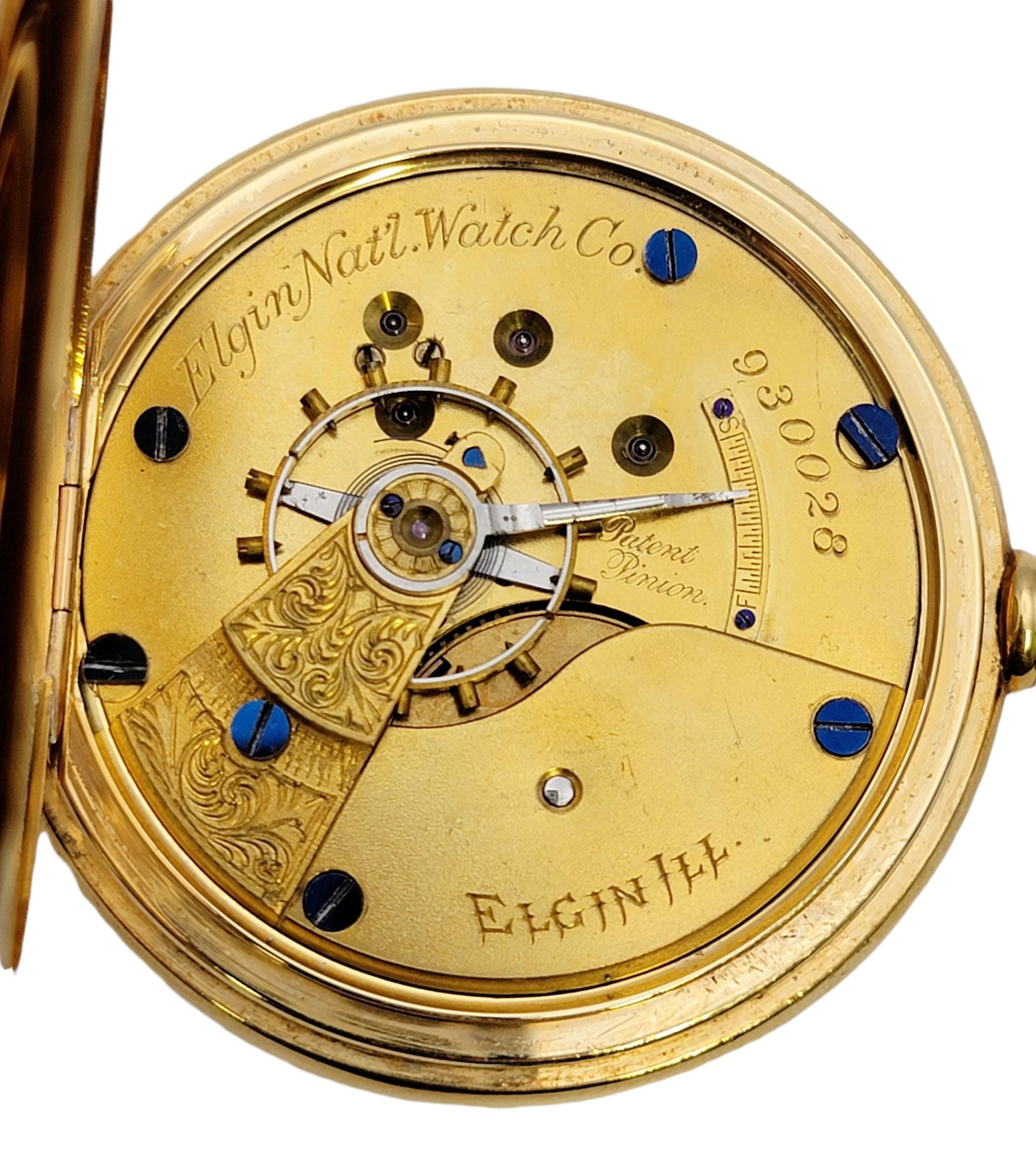 Antique Elgin 18 Karat Yellow Gold Pocket Watch with Hunter Case Circa 1881 2