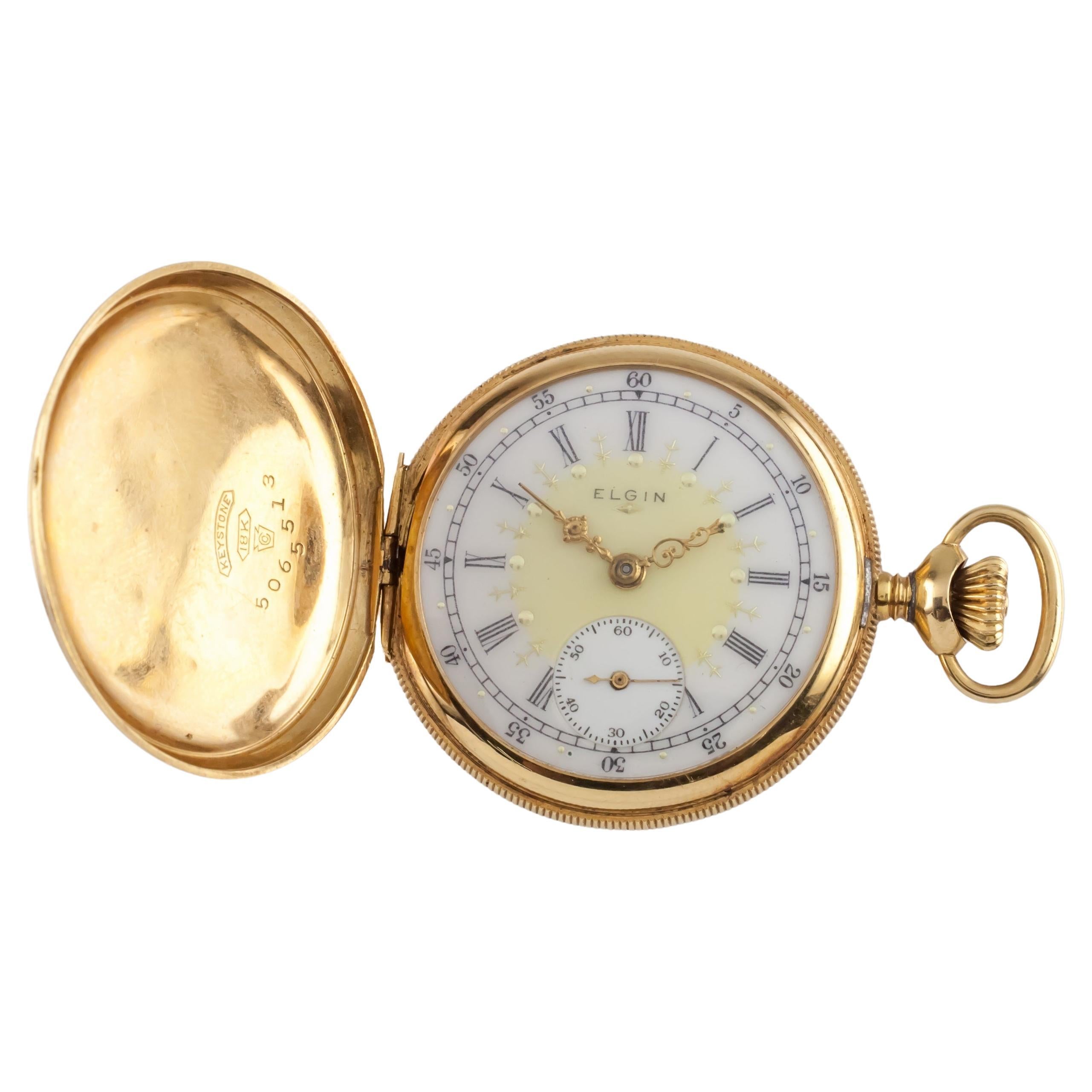 Antique Elgin 18k Yellow Gold Mini Hunter Pocket Watch, Size 0S For Sale