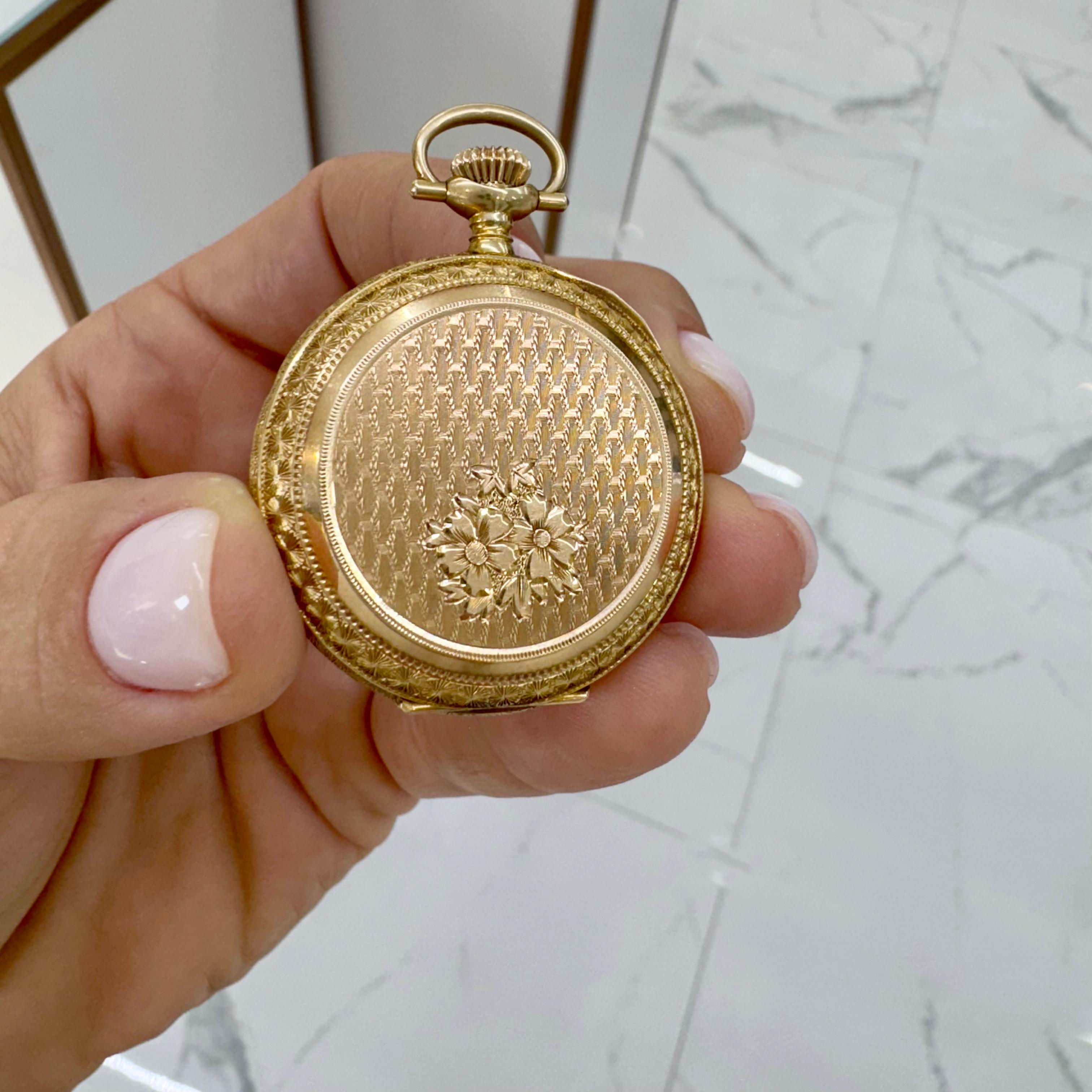 Antike Elgin 35MM 14K Gelbgold Jagdgehäuse-Taschenuhr 6