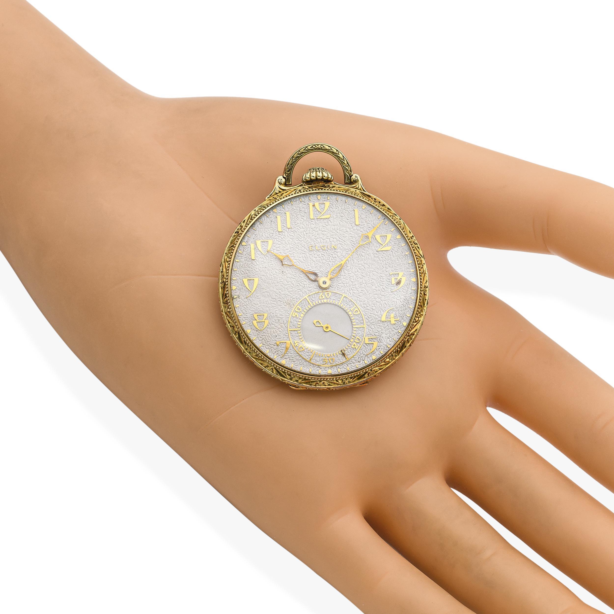 Montre de poche ancienne Lord Elgin Grade 450 Or jaune 14k 21 Jewell Taille 12 Bon état - En vente à New York, NY