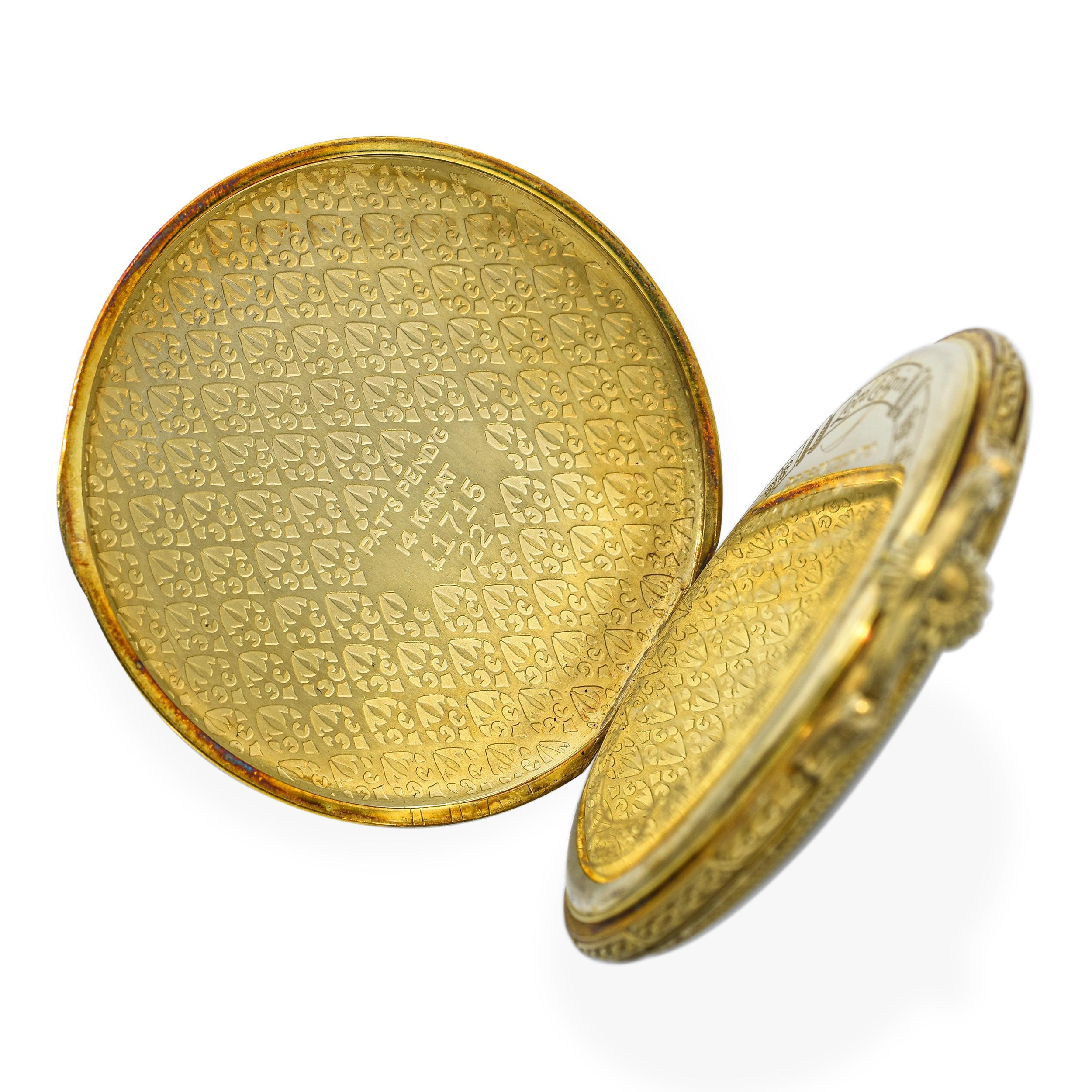 Montre de poche ancienne Lord Elgin Grade 450 Or jaune 14k 21 Jewell Taille 12 en vente 1