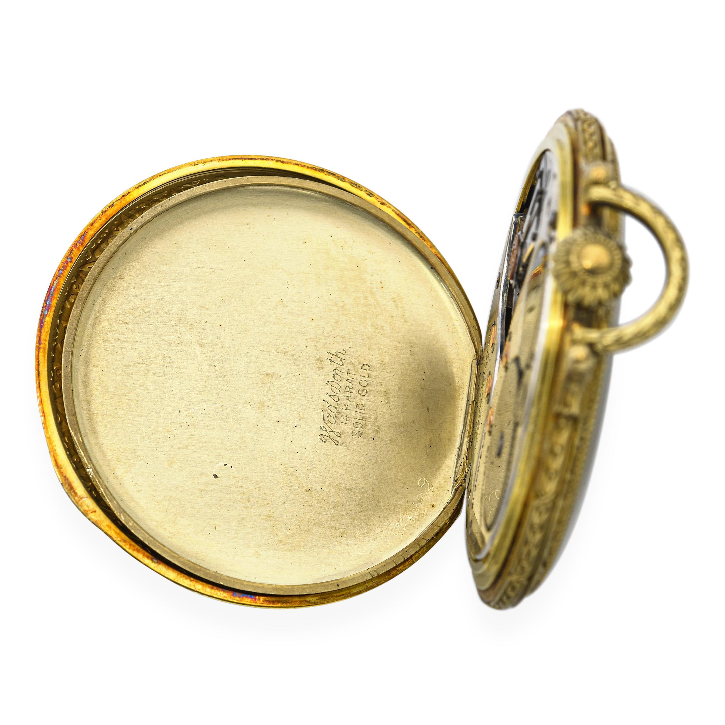 Montre de poche ancienne Lord Elgin Grade 450 Or jaune 14k 21 Jewell Taille 12 en vente 2