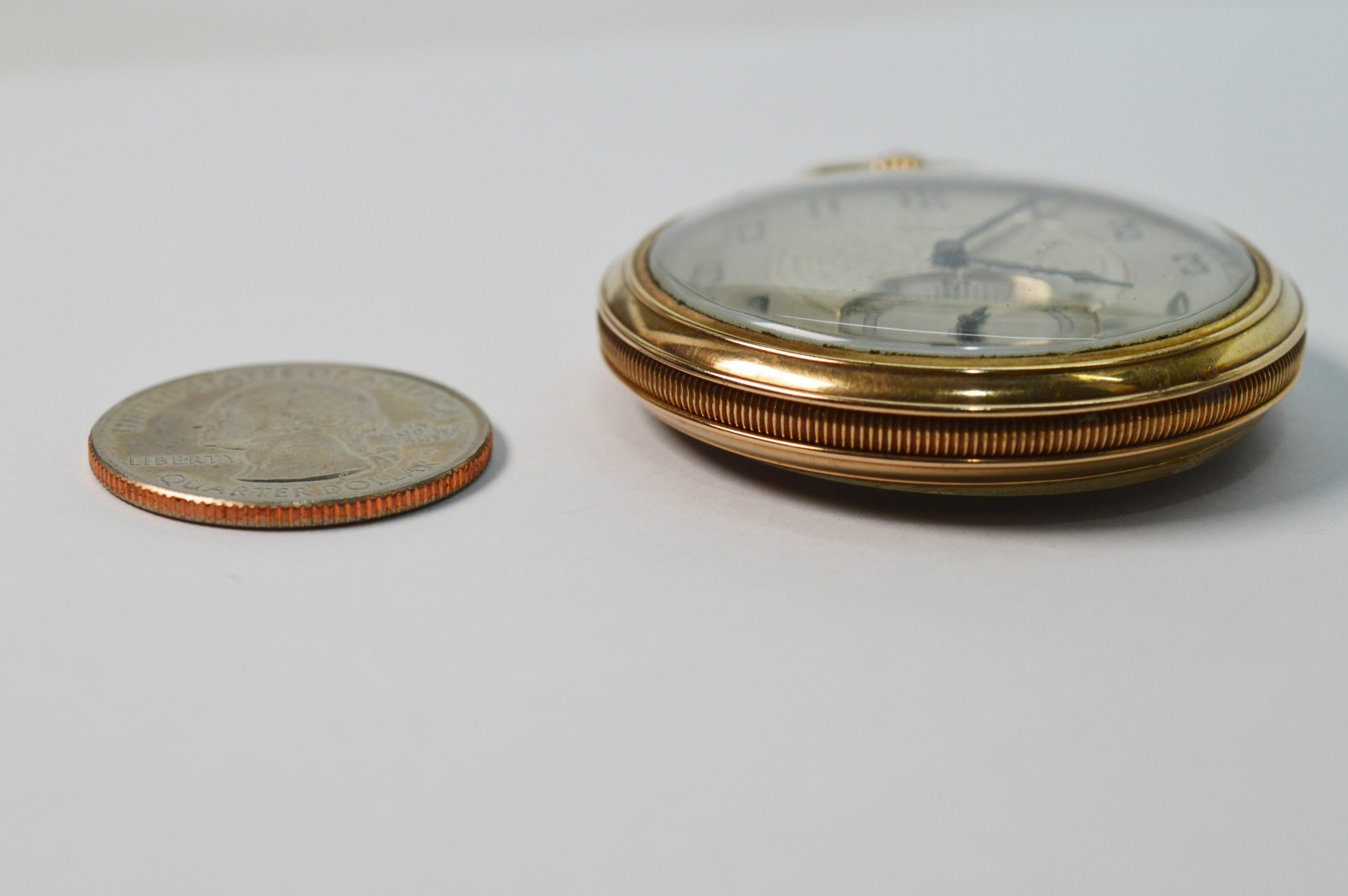 Antique Elgin National Watch Company Display Back Brass Pocket Watch In Good Condition In Mount Kisco, NY