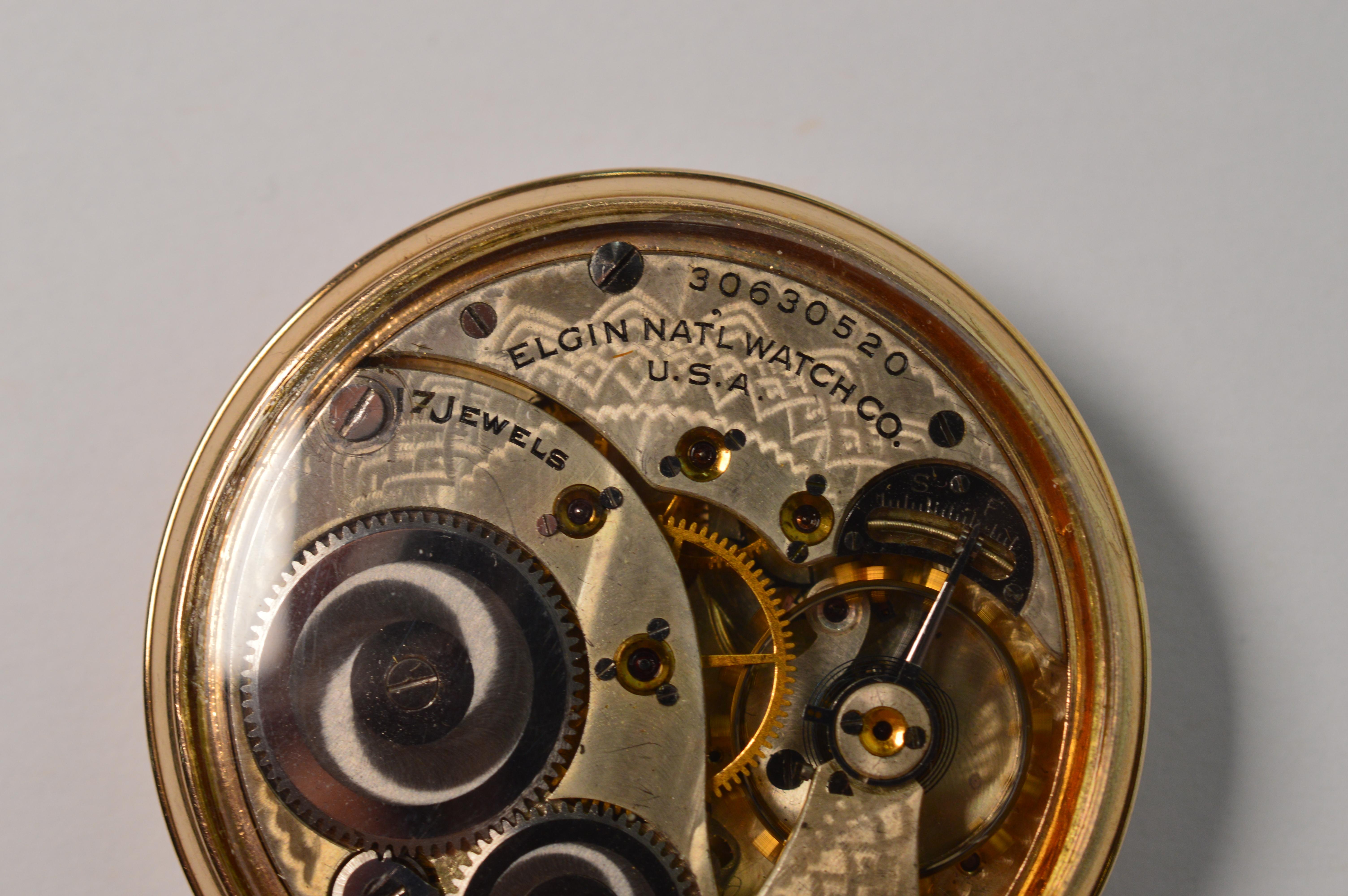 Men's Antique Elgin National Watch Company Display Back Brass Pocket Watch