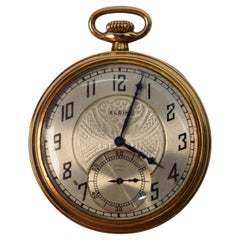 Antique Elgin National Watch Company Montre de poche à fond plat en laiton