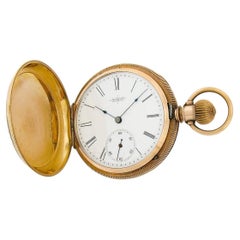 Antique Elgin Pocket Watch 11j 8s Grade 94 Etched Yellow Gold Tone Hunter Case