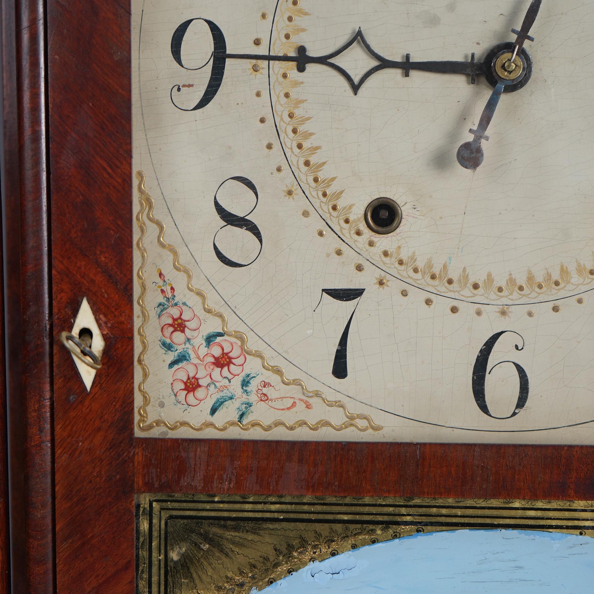 Antique Eli Terry Pillar & Scroll Mahogany Mantle Clock & Eglomise Panel C1830 4