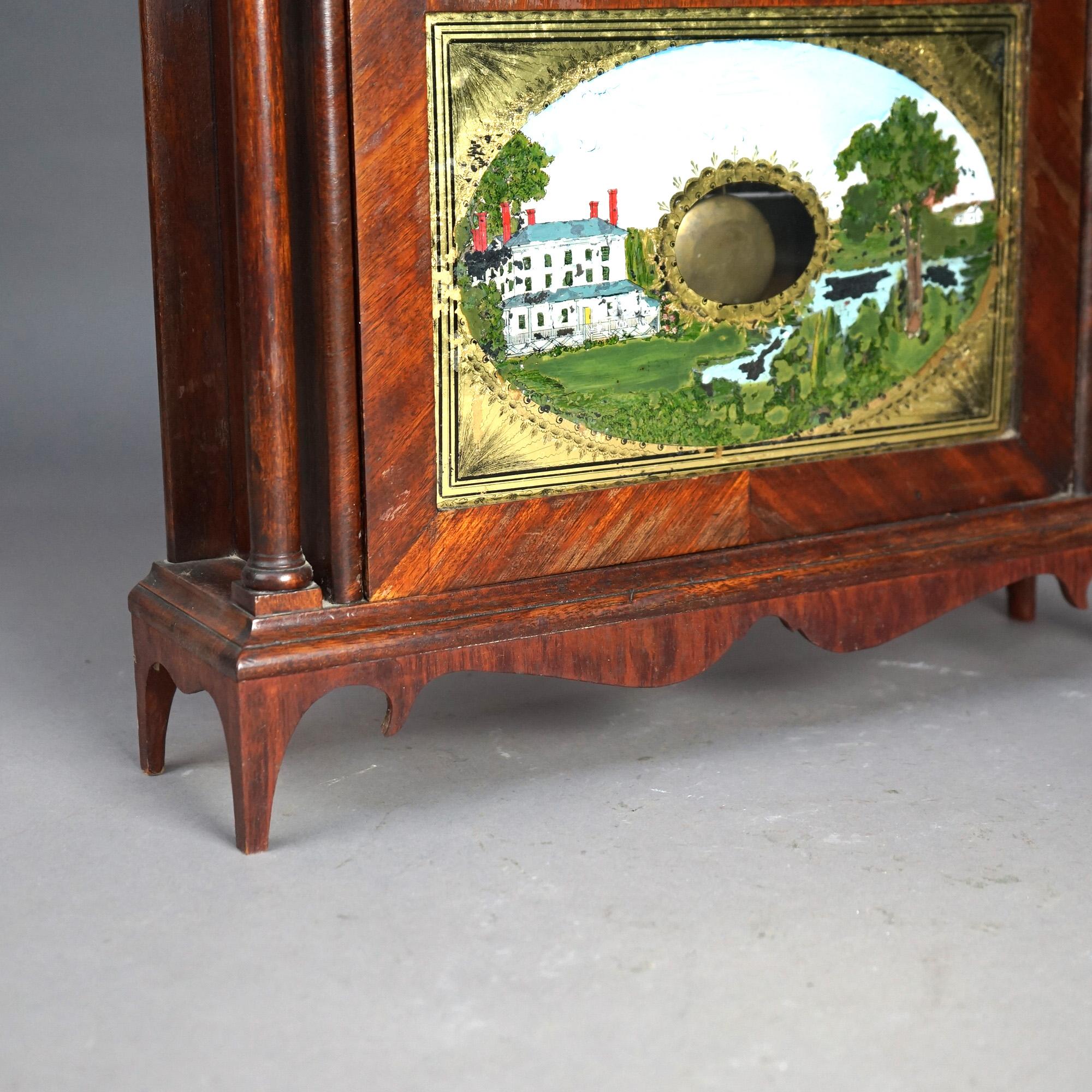 Antique Eli Terry Pillar & Scroll Mahogany Mantle Clock & Eglomise Panel C1830 6