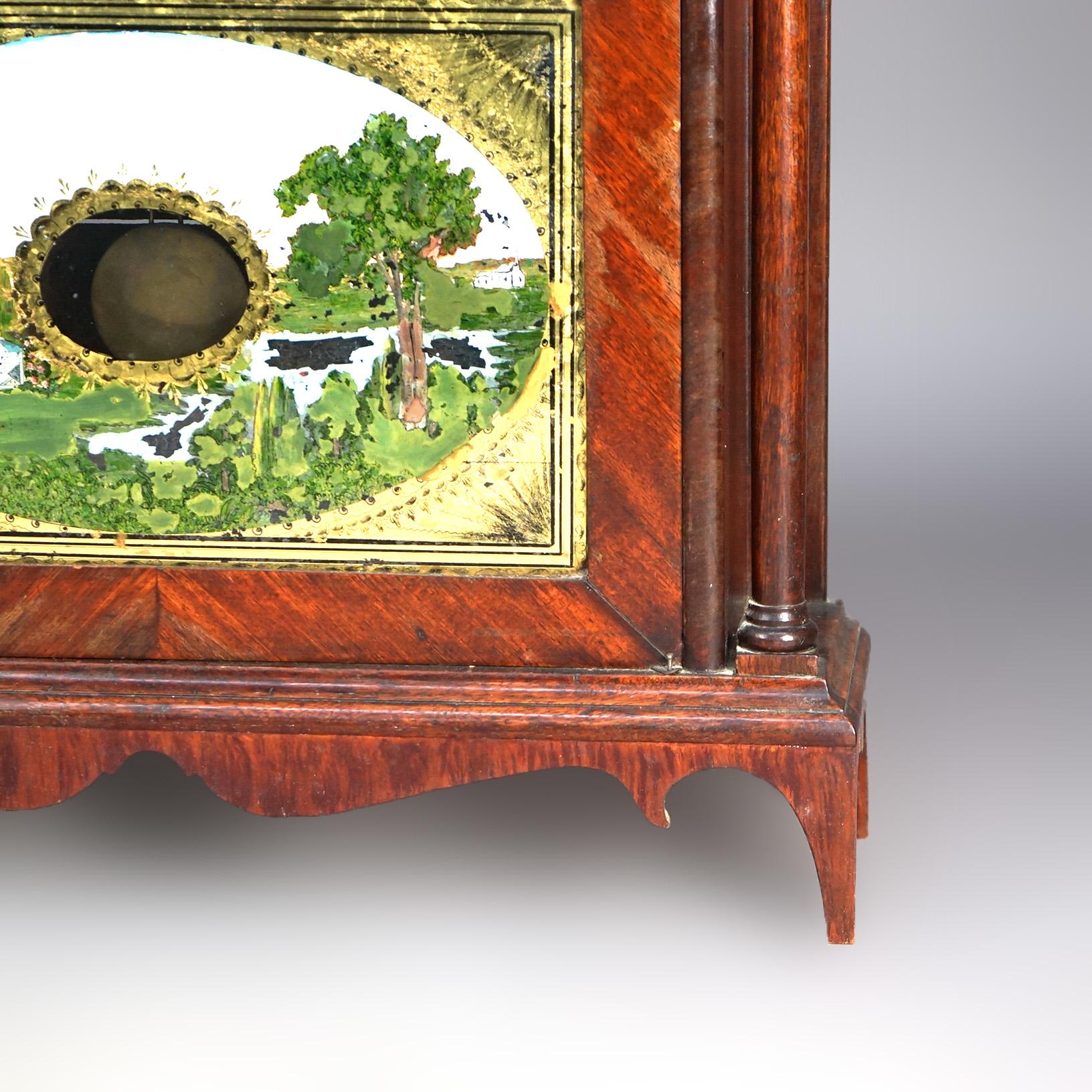 Antique Eli Terry Pillar & Scroll Mahogany Mantle Clock & Eglomise Panel C1830 7