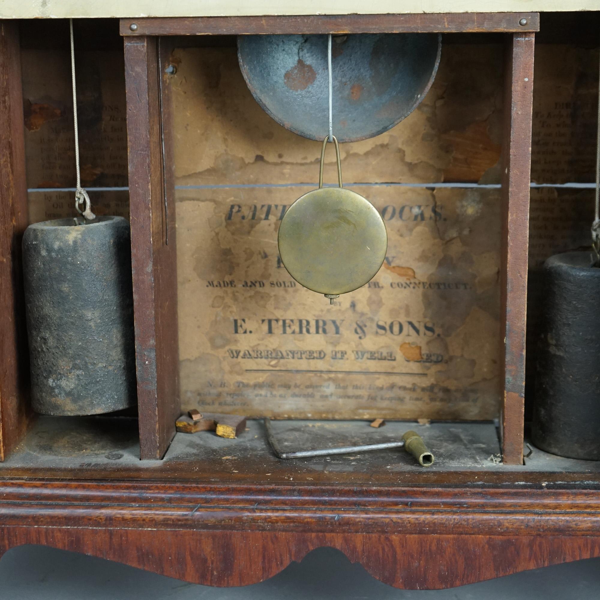 Antique Eli Terry Pillar & Scroll Mahogany Mantle Clock & Eglomise Panel C1830 8