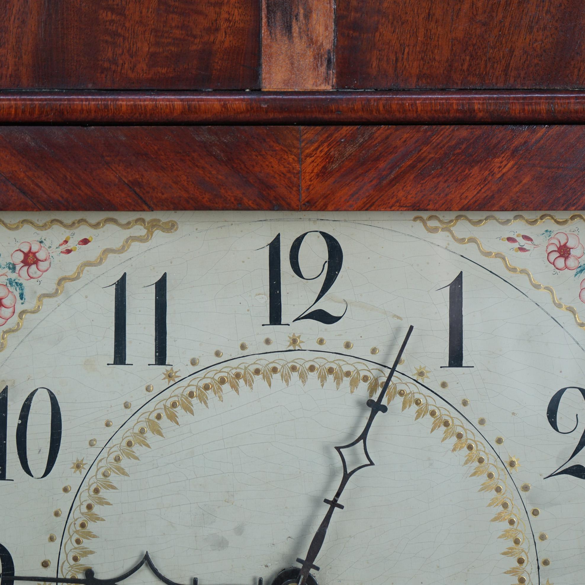 Antique Eli Terry Pillar & Scroll Mahogany Mantle Clock & Eglomise Panel C1830 2