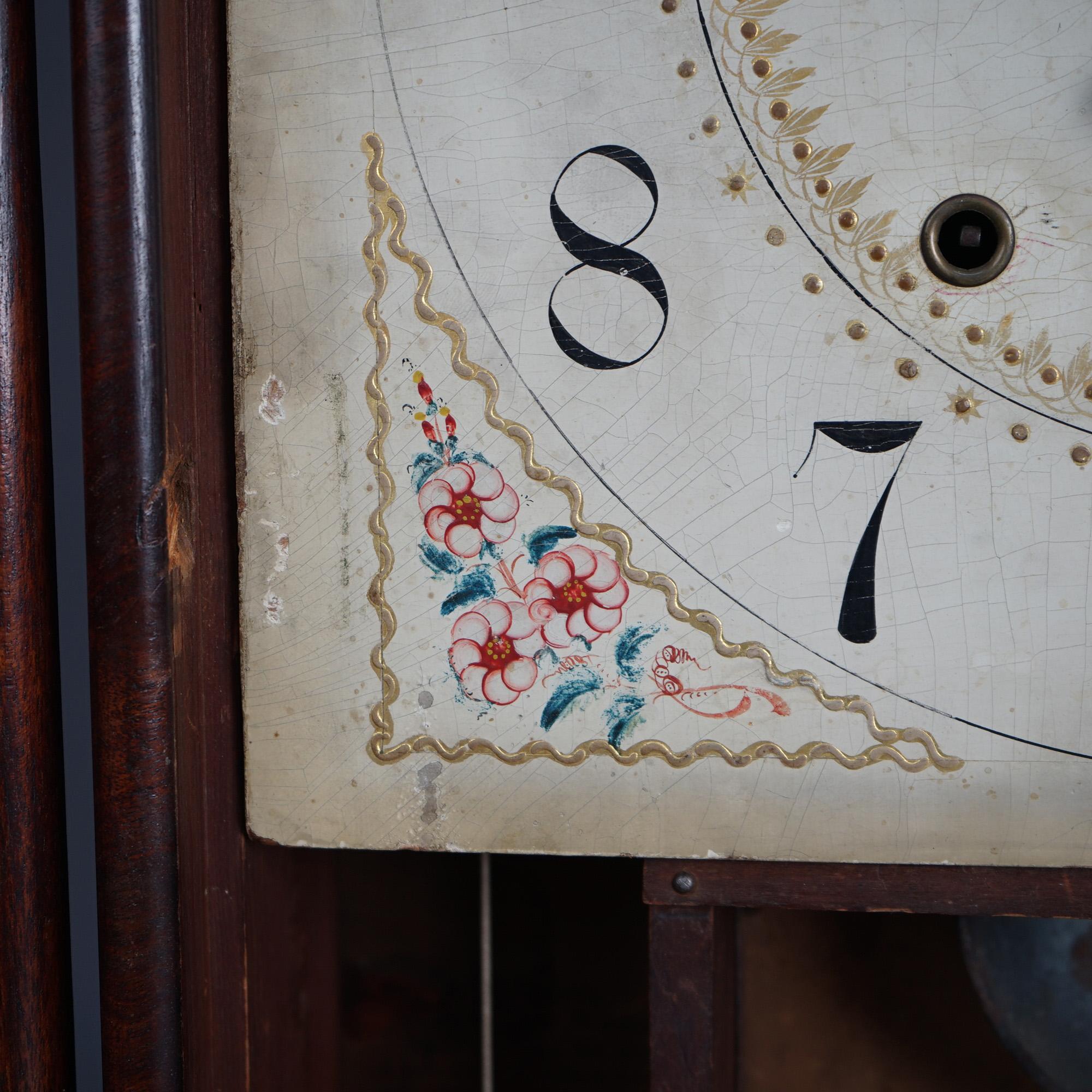 Antique Eli Terry Pillar & Scroll Mahogany Mantle Clock & Eglomise Panel C1830 3