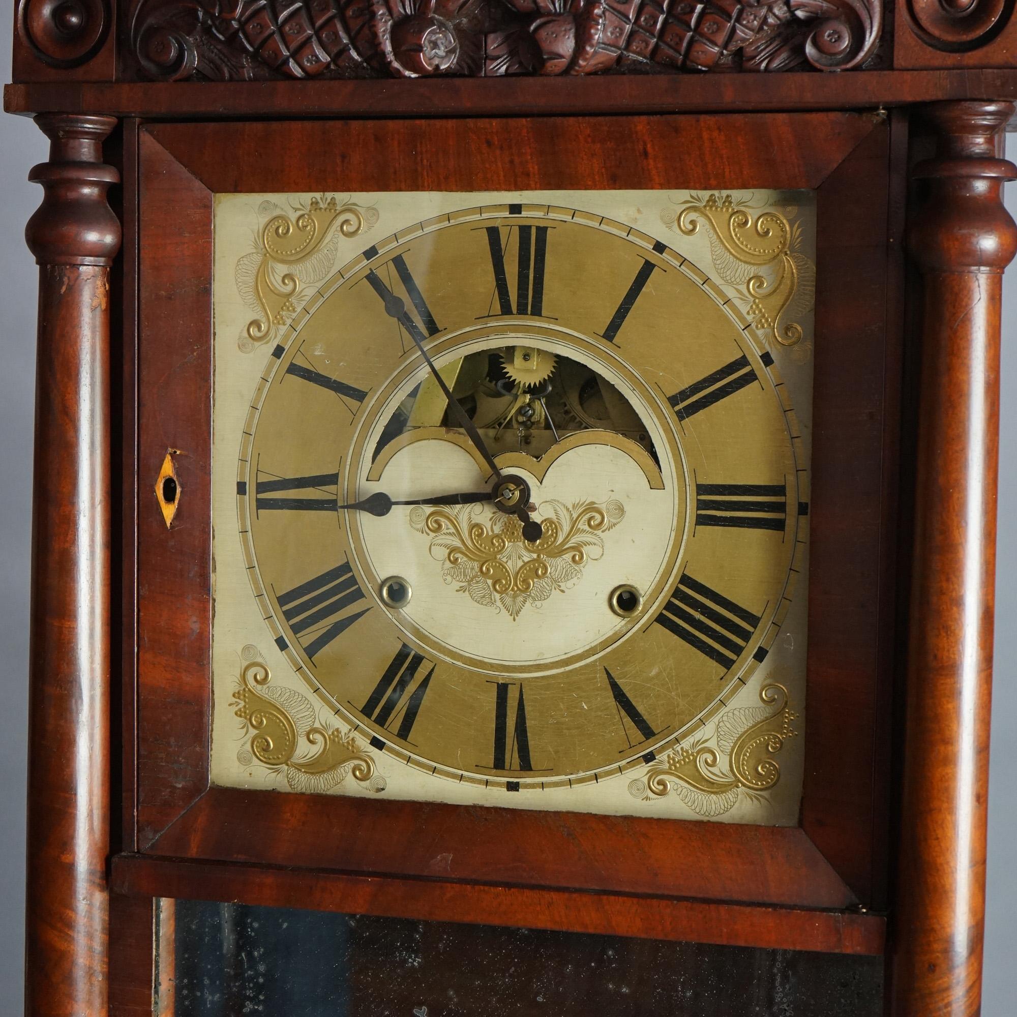 Antique Eli Terry School American Empire Flame Mahogany Mantle Clock c1840 In Good Condition For Sale In Big Flats, NY