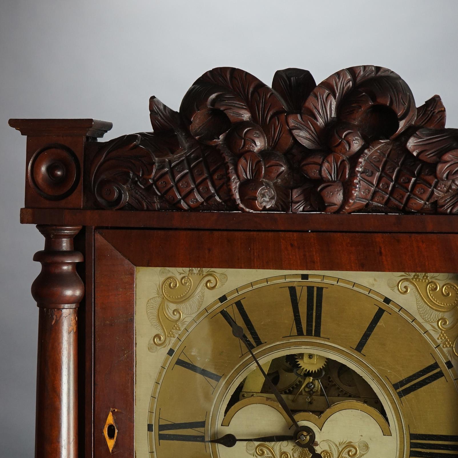 19th Century Antique Eli Terry School American Empire Flame Mahogany Mantle Clock c1840 For Sale