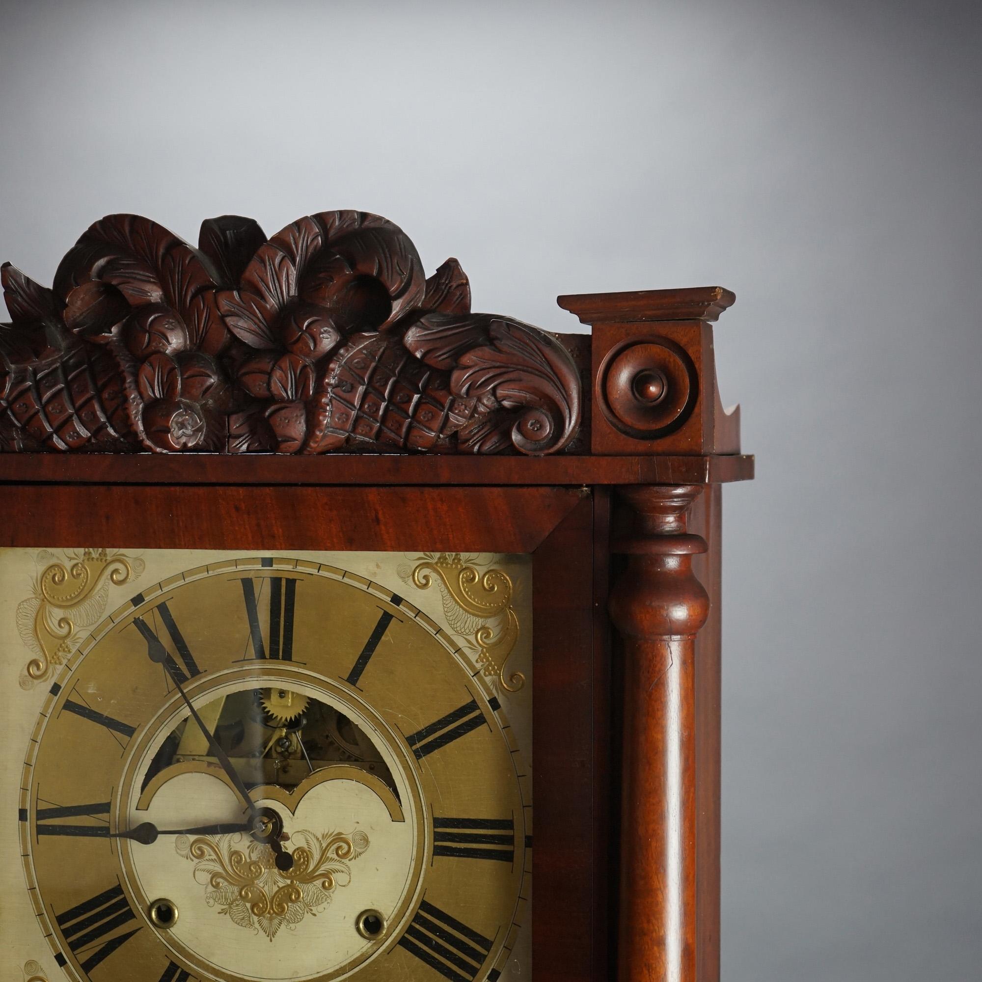 19th Century Antique Eli Terry School American Empire Flame Mahogany Mantle Clock c1840 For Sale